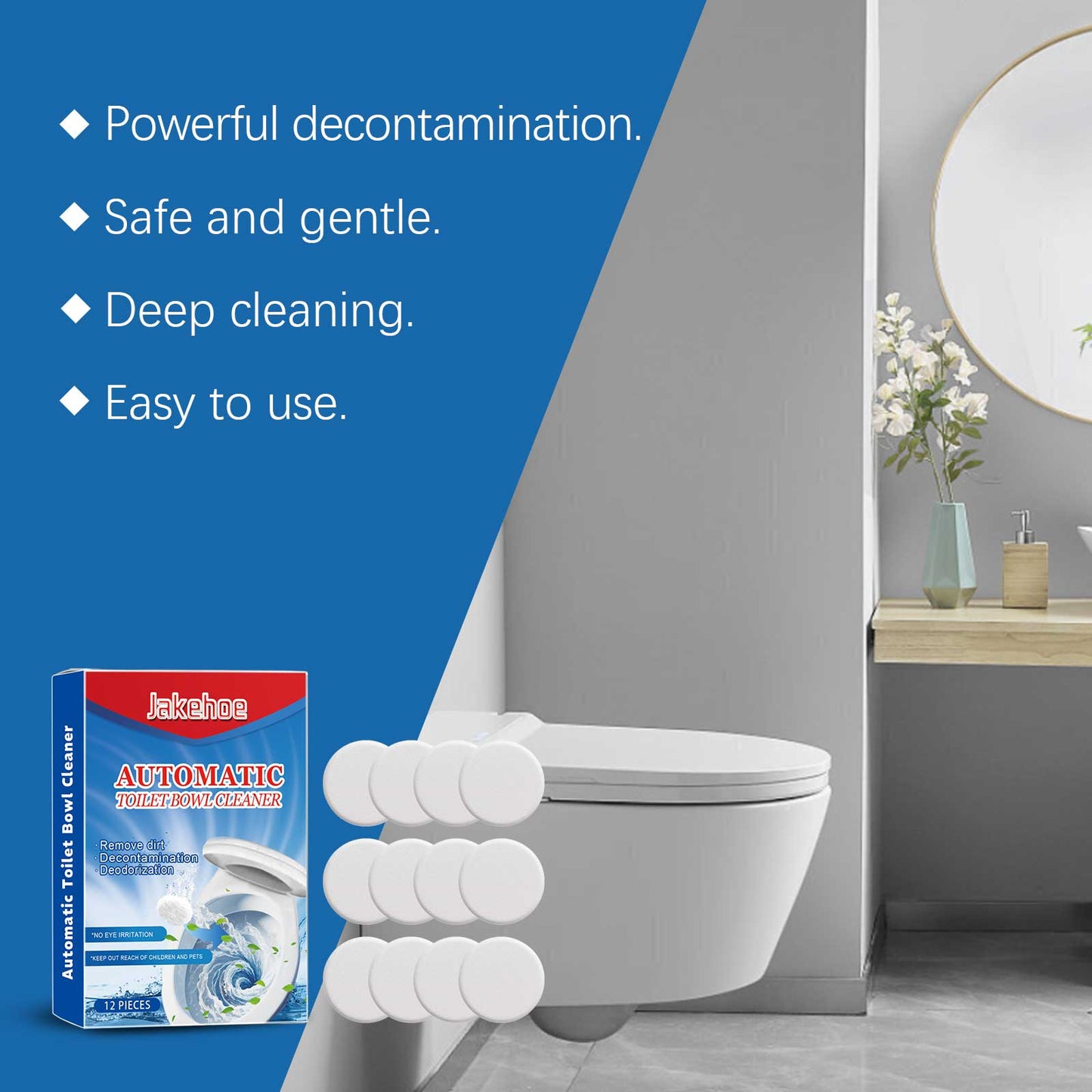 Jakehoe Toilet cleaning effervescent tablets Toilet cleaner removes odors, removes scale and yellowing, and provides long-lasting fresh air
