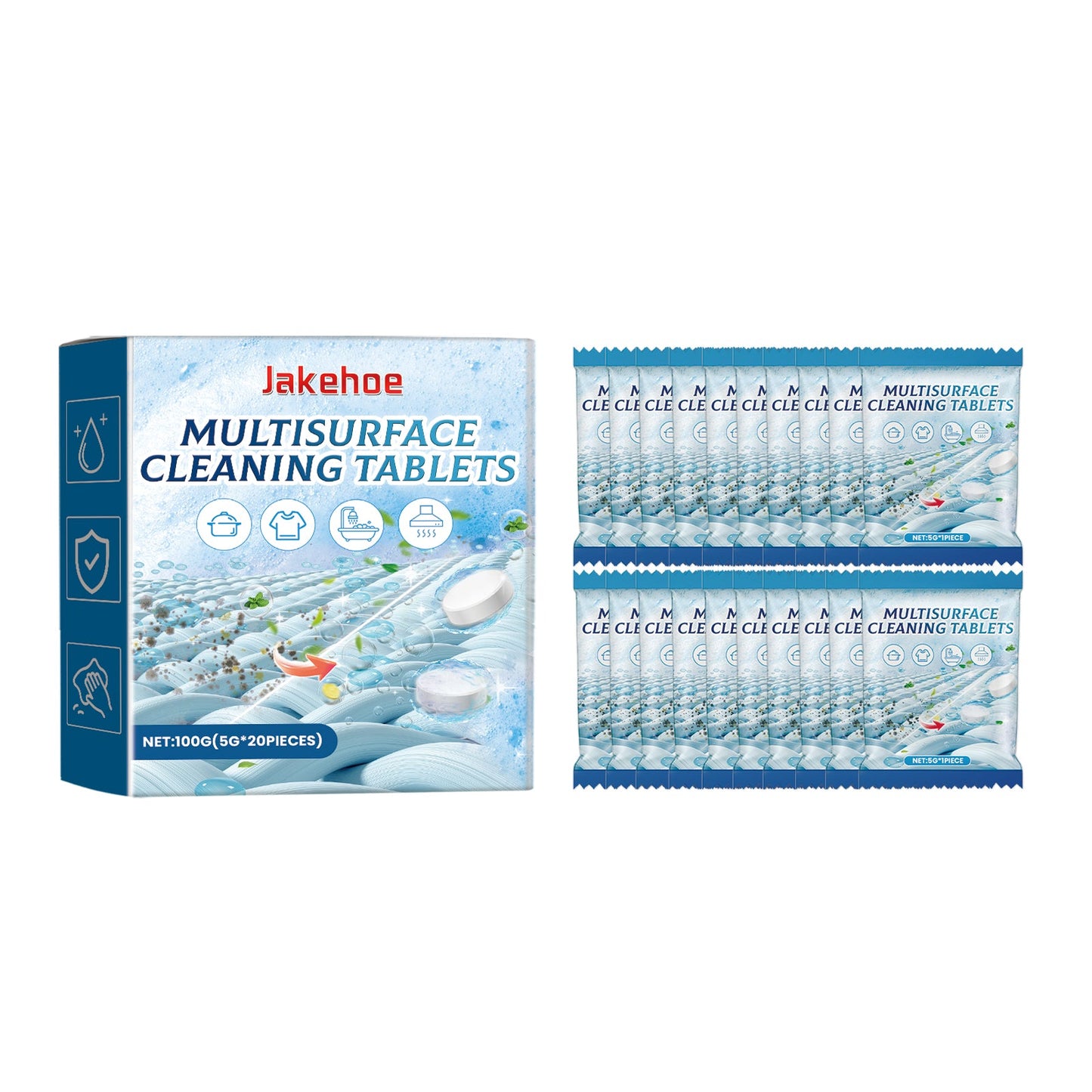 Jakehoe Multi-Surface Cleaning Effervescent Tablets Toilet deodorizer, sink and toilet stain remover, cleaning effervescent tablets