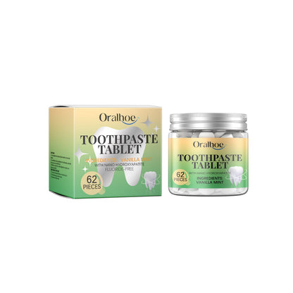 Oralhoe Vanilla Mint Toothpaste Tablets Cleans dental stains, protects oral health, freshens breath, portable dental cleaning tablets