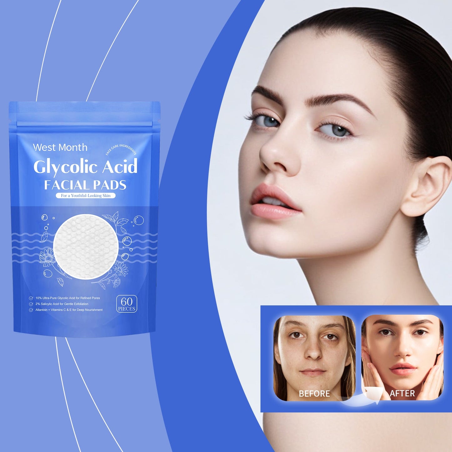 West Month Salicylic Acid Cleansing Pads Gentle facial cleansing tablets for moisturizing and hydrating skin