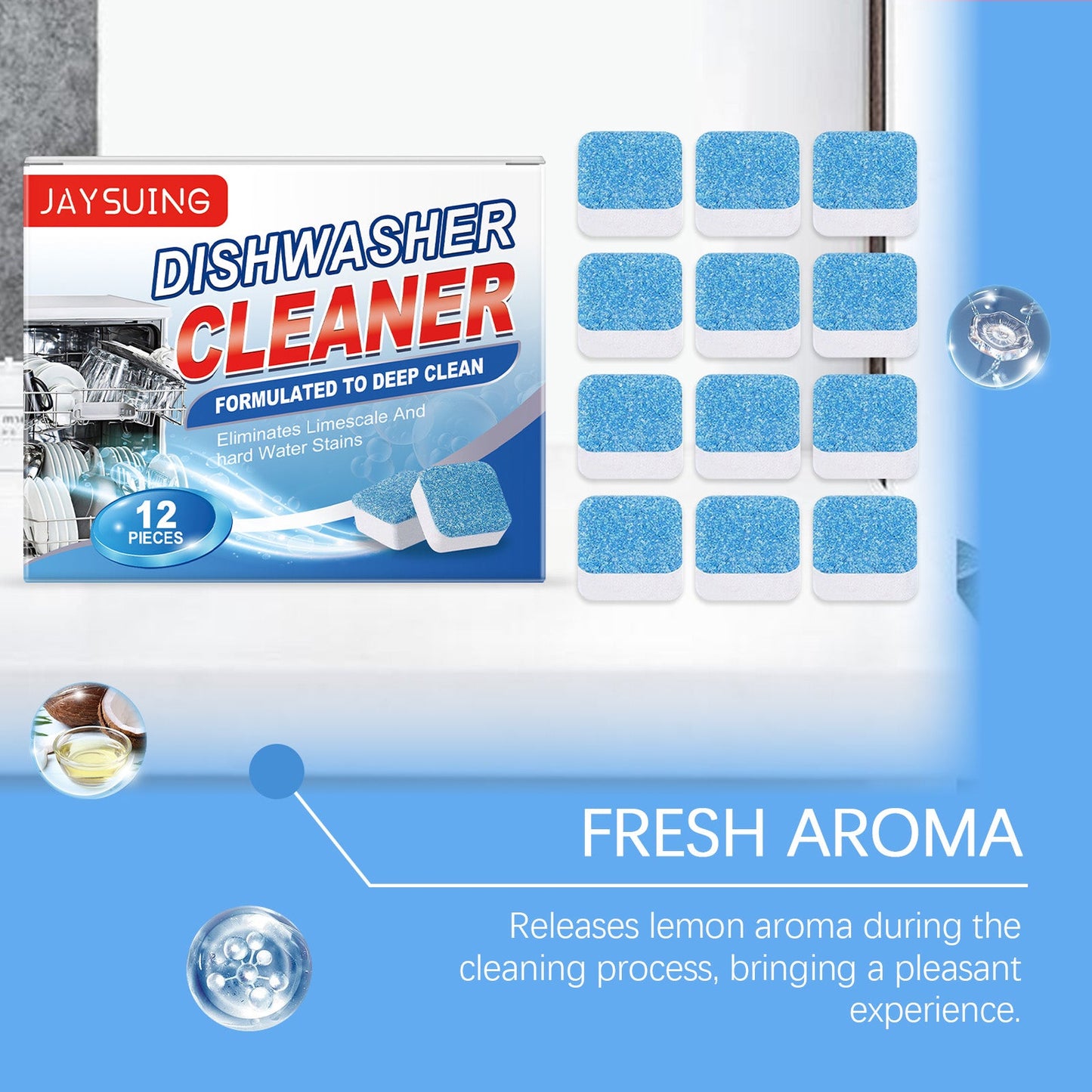 Jaysuing Dishwasher cleaning tablets Removes oil, dirt, and grime from household kitchen dishwashers and eliminates odors