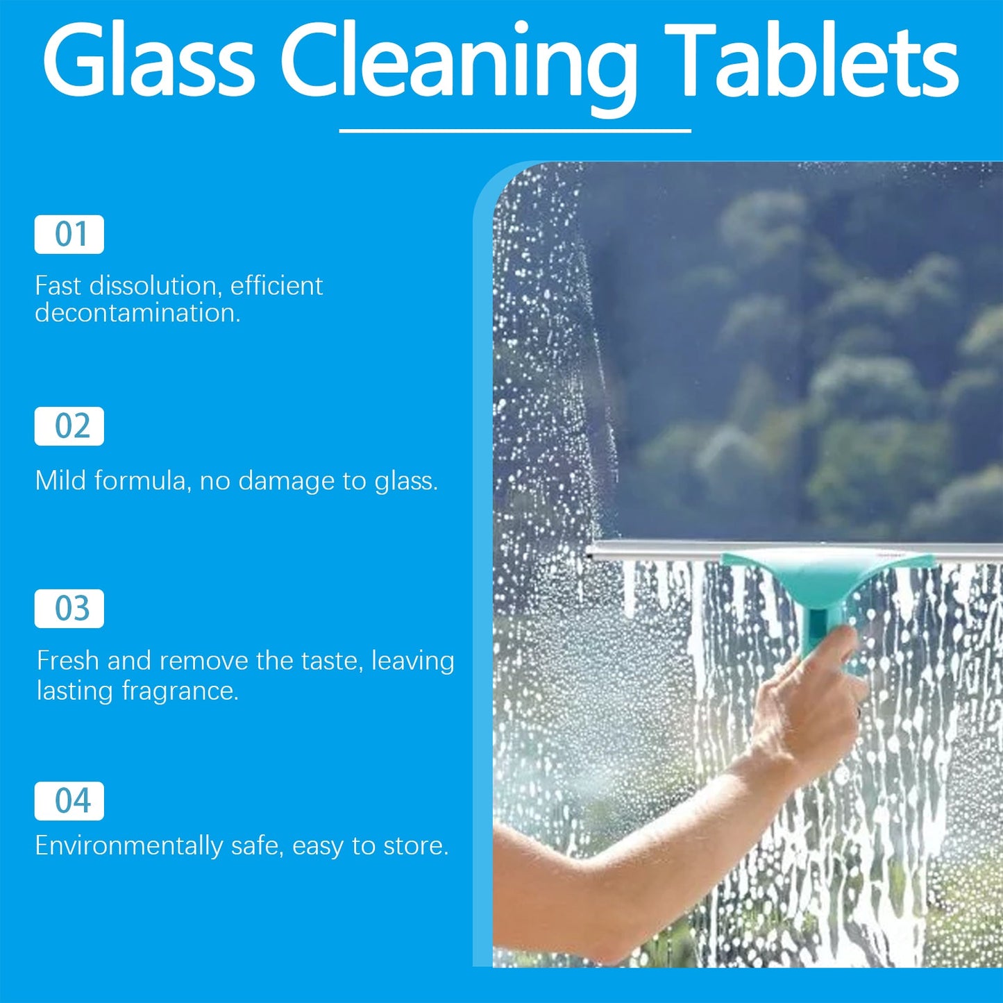 Jue-Fish Glass cleaning effervescent tablets Door and window glass, water stains, dust, and stubborn dirt are cleaned, leaving the mirror surface clear and bright