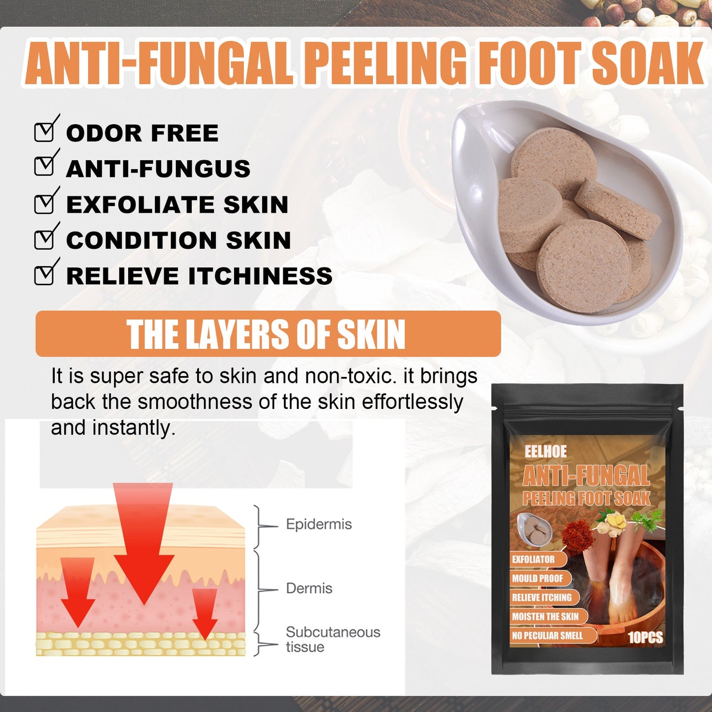 EELHOE Foot soak tablets Peeled ginger foot soak tablets for foot care, to dispel cold and dampness, and repair onychomycosis