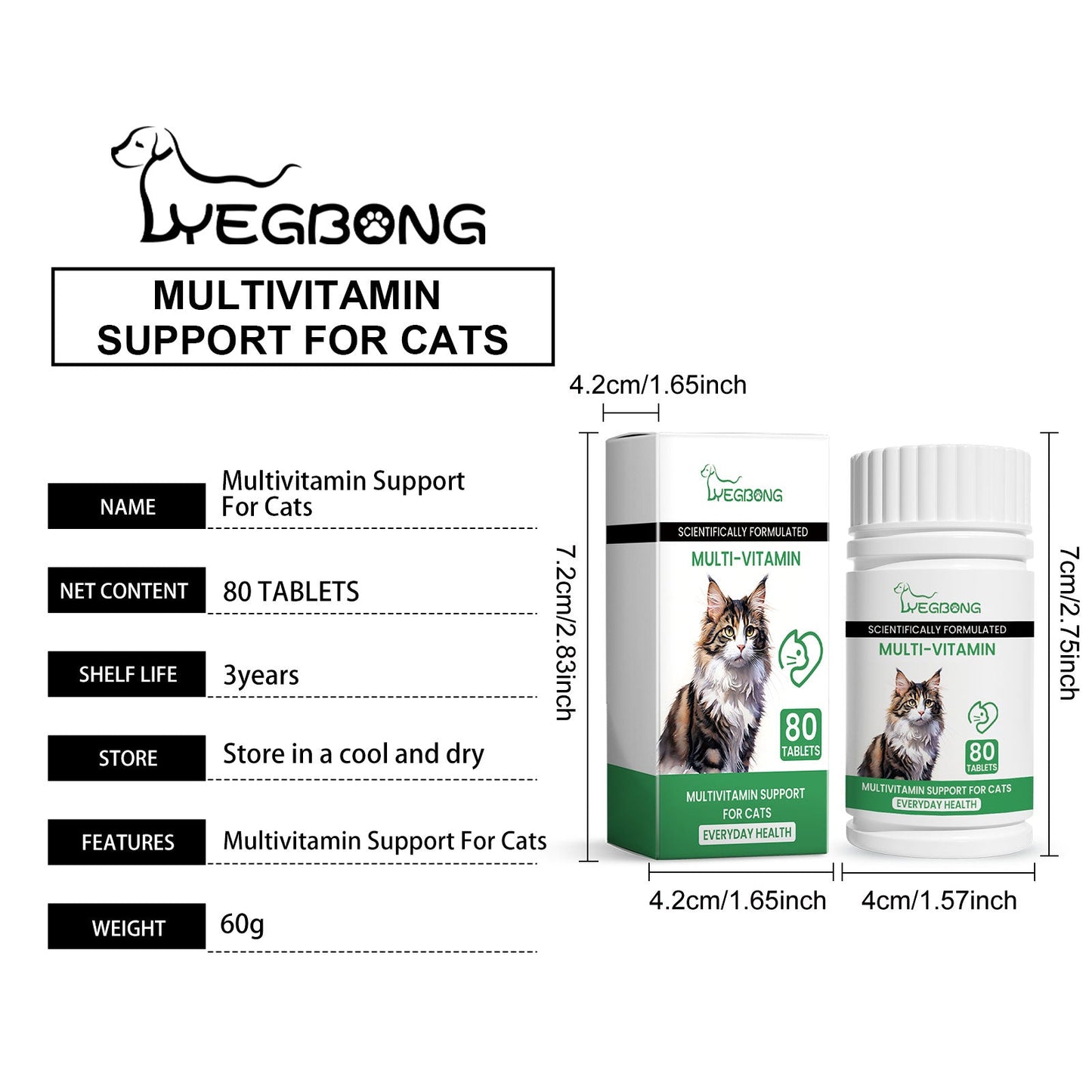 Yegbong Pet Cat Multivitamin Tablets Vitamin and trace element nutritional supplements for cats