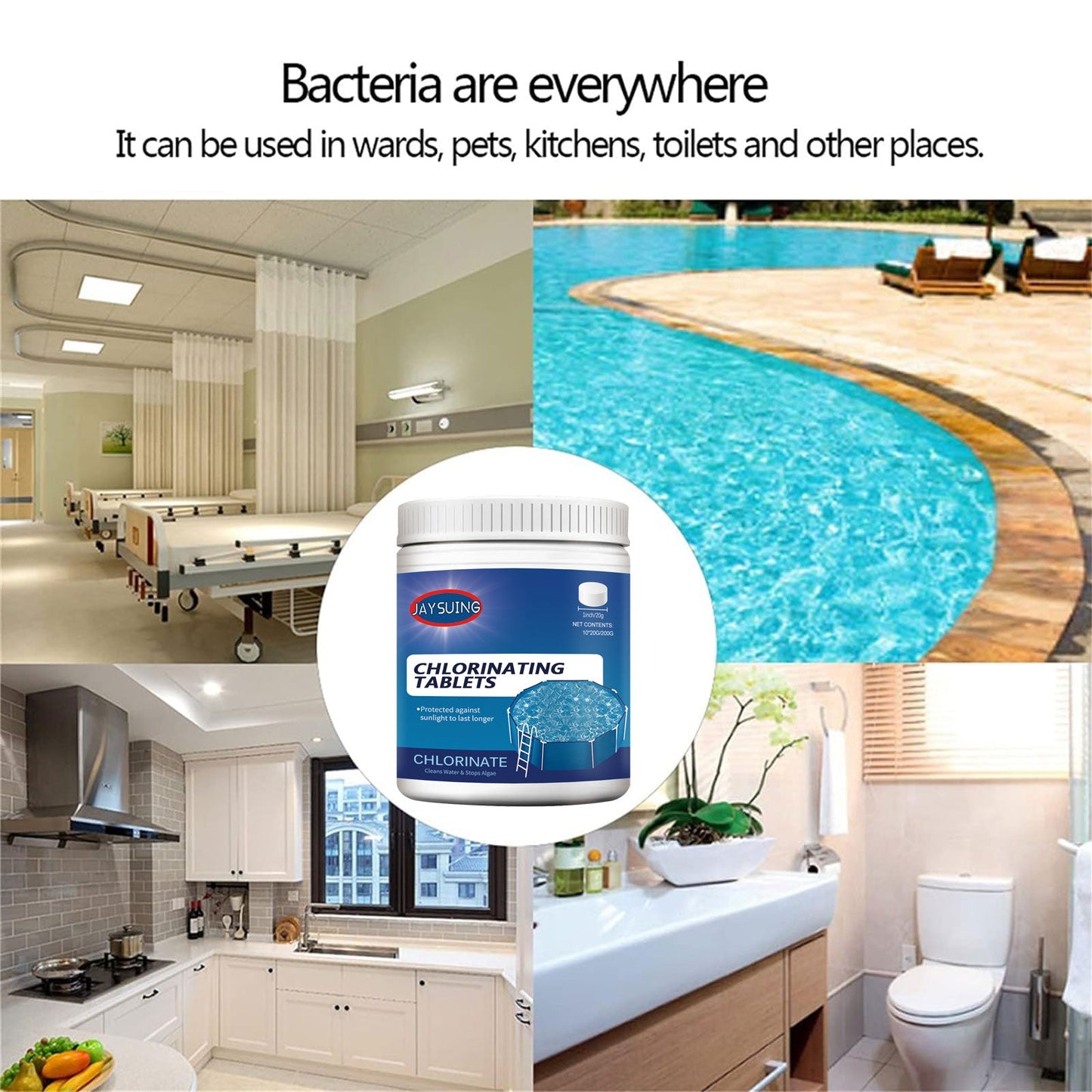 Jaysuing Effervescent Tablets Multifunctional Instant Cleaning Swimming Pool Water Quality Improvement Effervescent Tablets
