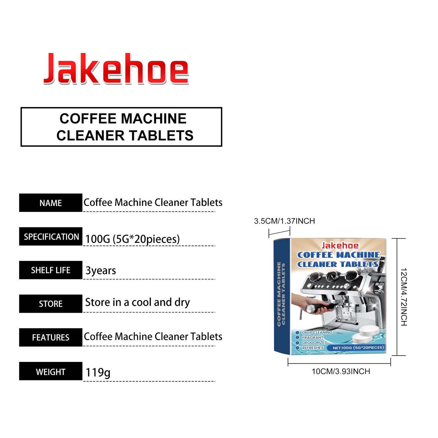 Jakehoe Coffee machine descaling cleaning tablets Effervescent tablets for cleaning dirt and grease and maintaining the hygiene of kitchen equipment