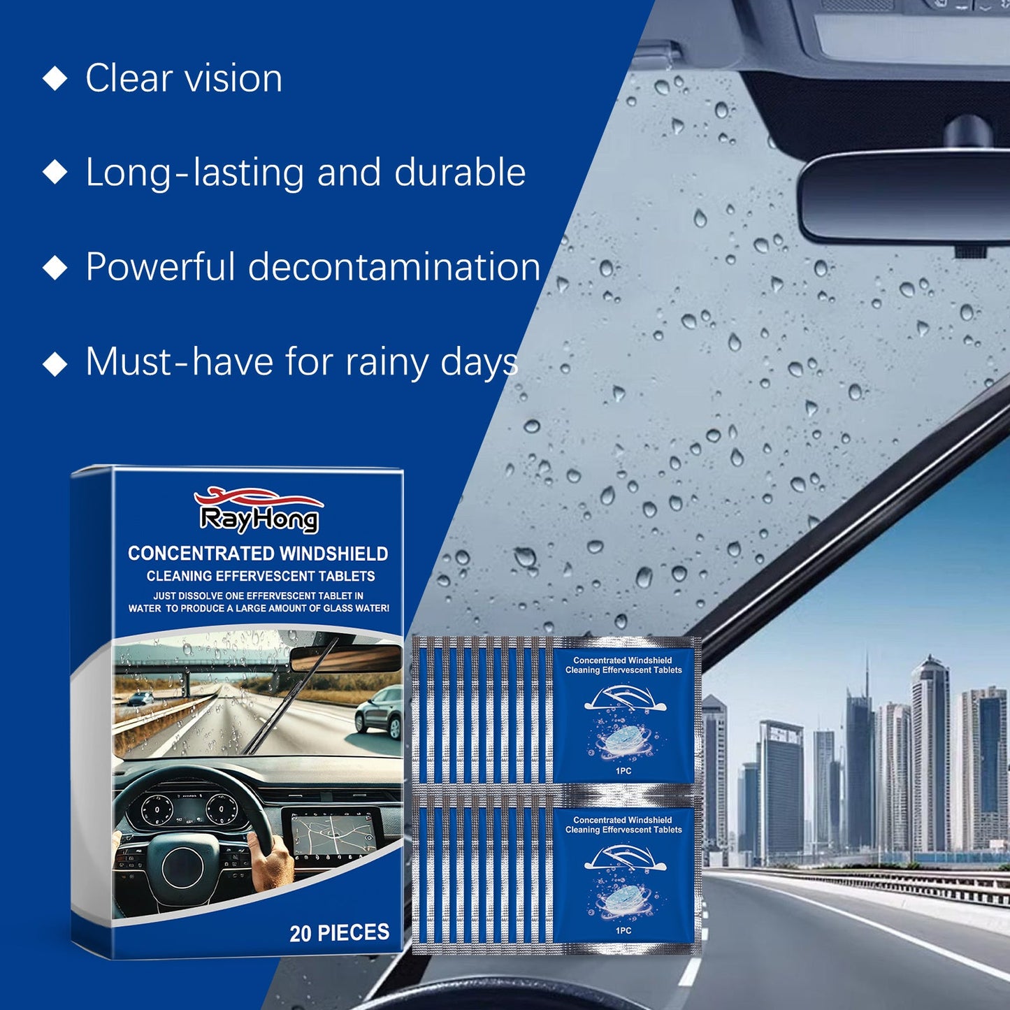 Rayhong Windshield cleaning tablets Car window glass stain and water mark waterproof cleaning effervescent tablets