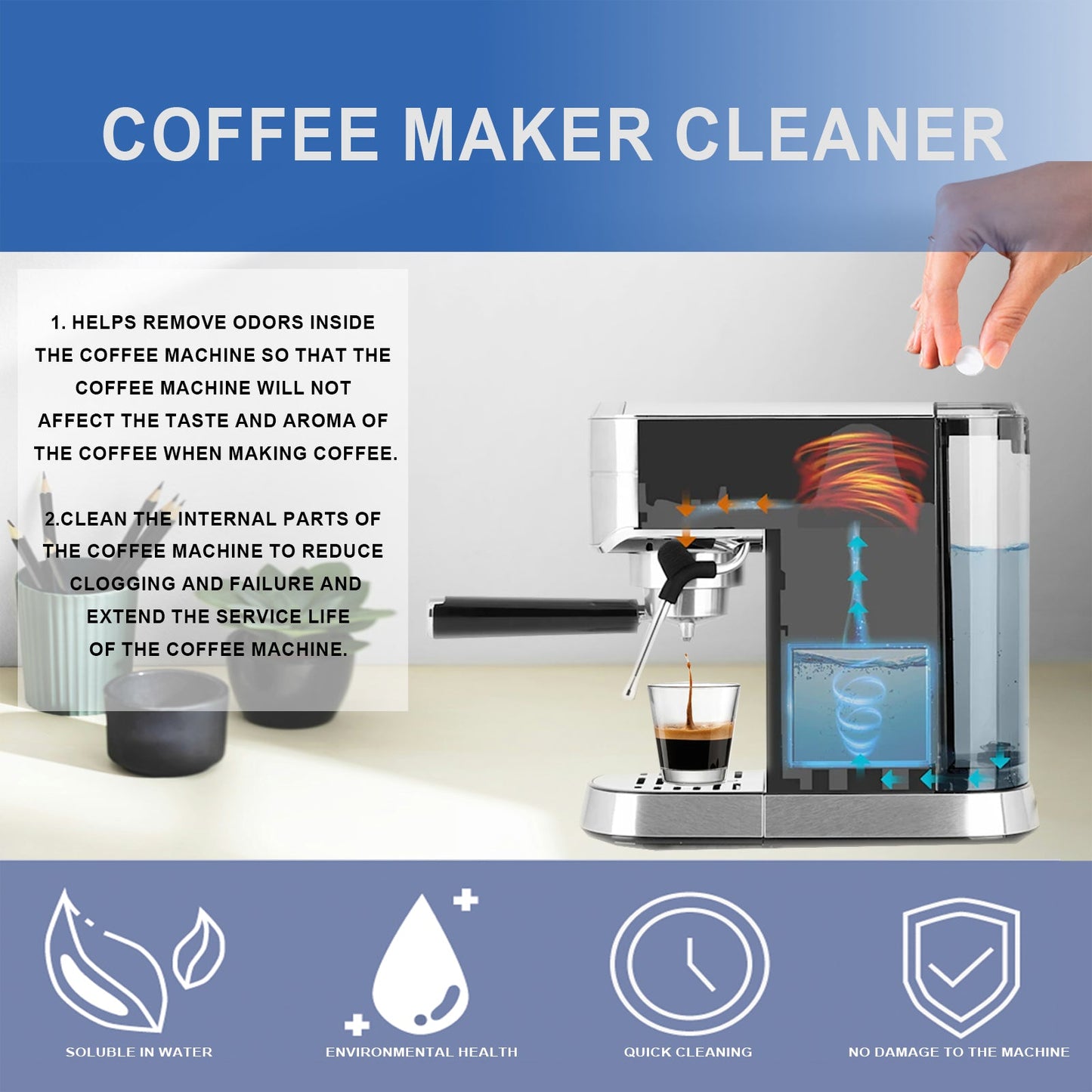 Jakehoe Coffee machine cleaning tablets Coffee machine brewer filter cleaning tablets for stubborn dirt and scale