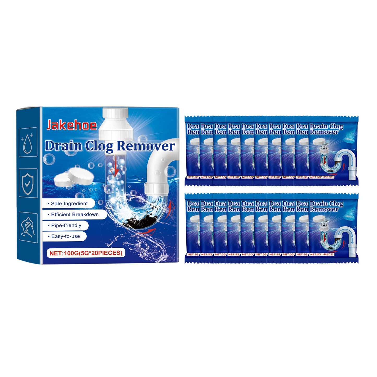 Jakehoe Drain Cleaner Effervescent Tablets（Boxed） Toilet floor drain, drainage pipe, sewer unclogging and anti-clogging cleaning