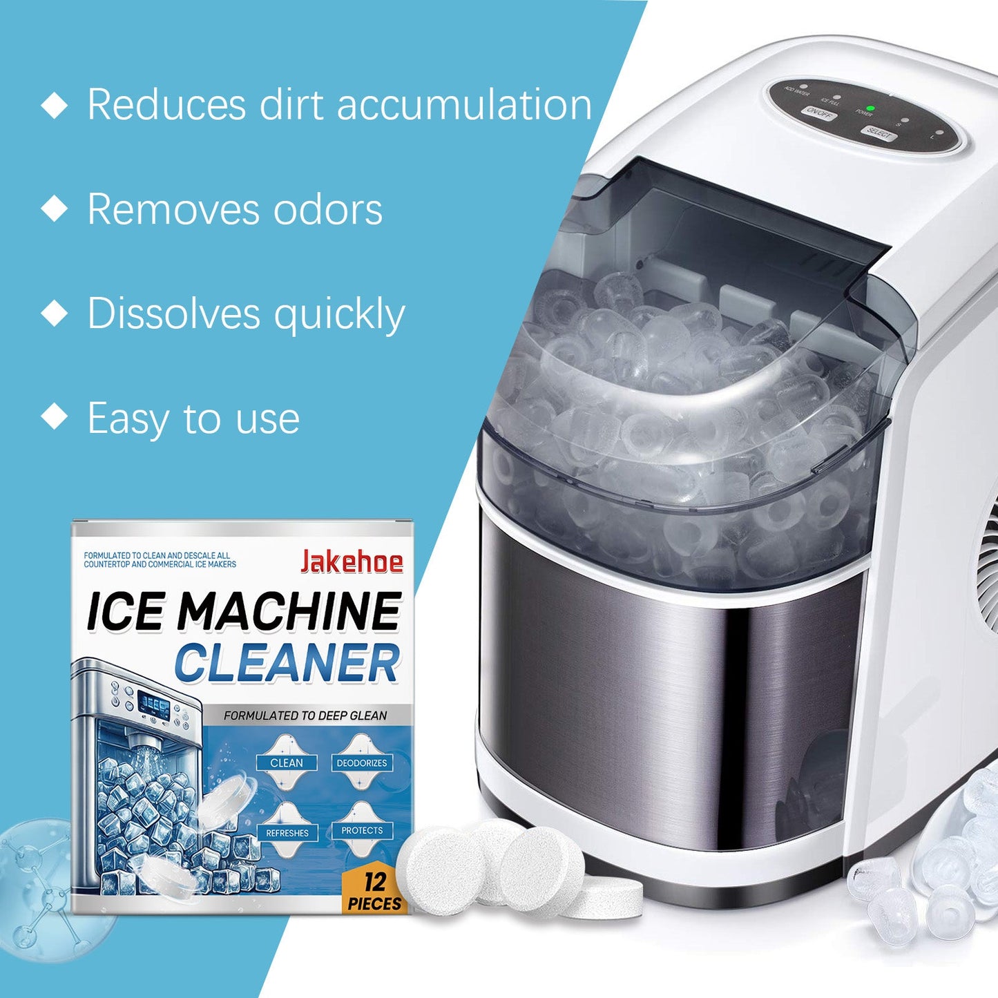 Jakehoe Ice Maker Cleaning Tablets Household Mild Cleaning, Descaling, Deodorizing, and Care Ice Maker Cleaning Tablets