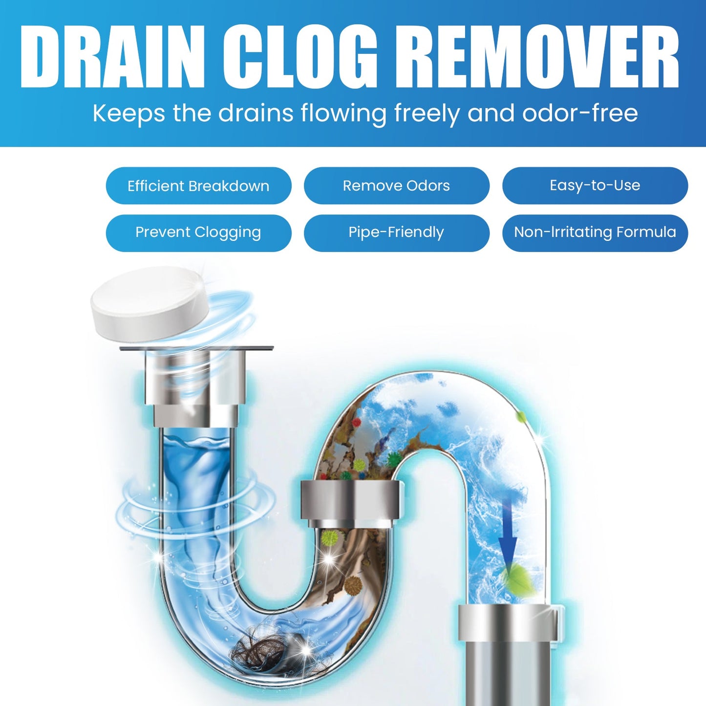 Jakehoe Drain Cleaning Tablets Kitchen and toilet drain pipes are clogged; cleaning, unclogging, and eliminating odors
