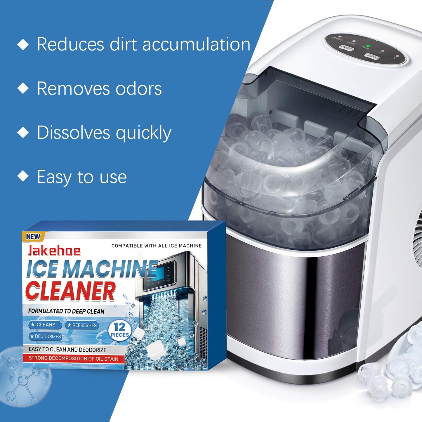 Jakehoe Ice Maker Cleaning Tablets Convenient and gentle household cleaning, descaling, deodorizing, and daily maintenance of ice makers