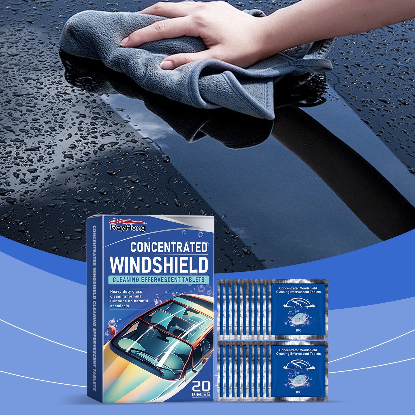 Rayhong Car windshield cleaning tablets Windshield cleaning stain remover, rainproof, anti-fog, waterproof cleaning tablets