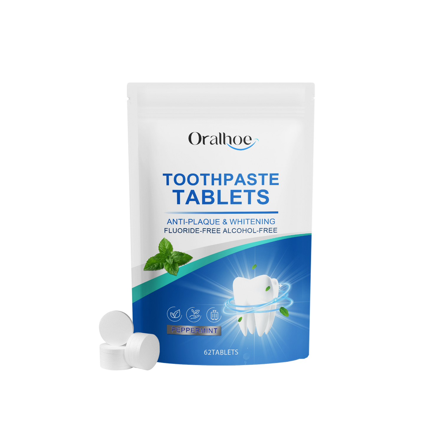 Oralhoe Mint Fresh Toothpaste Tablets Cleans dental stains, yellow teeth, and bad breath, and brightens the tooth surface with care tablets
