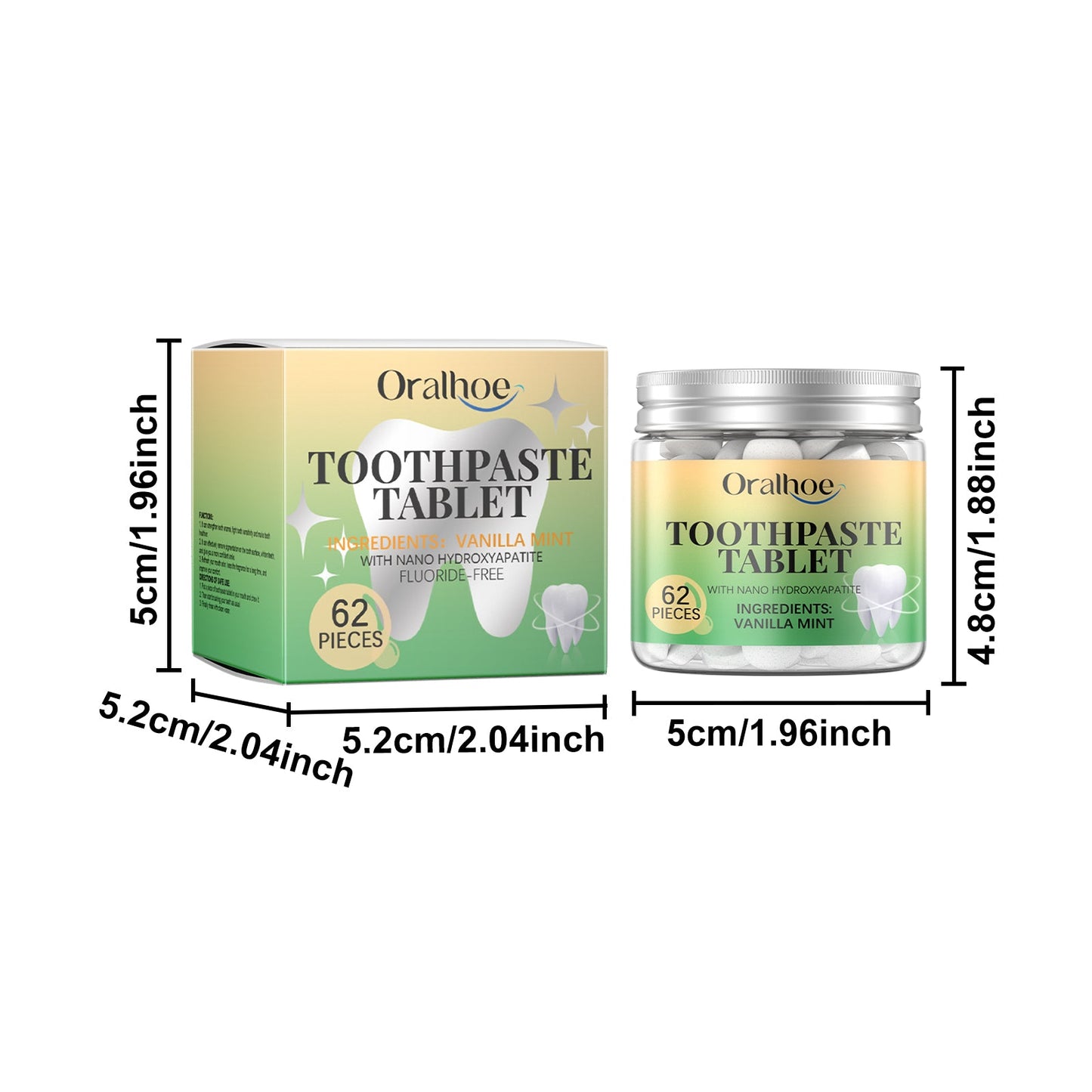 Oralhoe Vanilla Mint Toothpaste Tablets Cleans dental stains, protects oral health, freshens breath, portable dental cleaning tablets