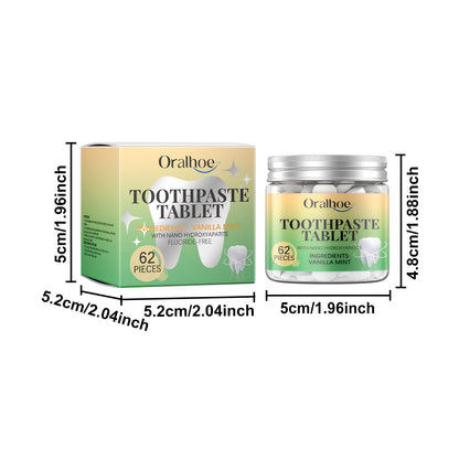 Oralhoe Vanilla Mint Toothpaste Tablets Cleans dental stains, protects oral health, freshens breath, portable dental cleaning tablets