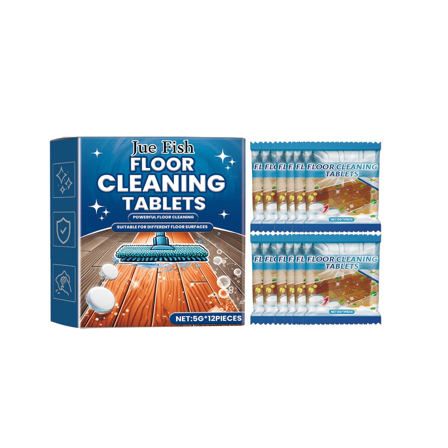 JUE FISH Floor Cleaning Effervescent Tablets Floor tile stain remover, descaler, brightener, polisher, cleaning effervescent tablets