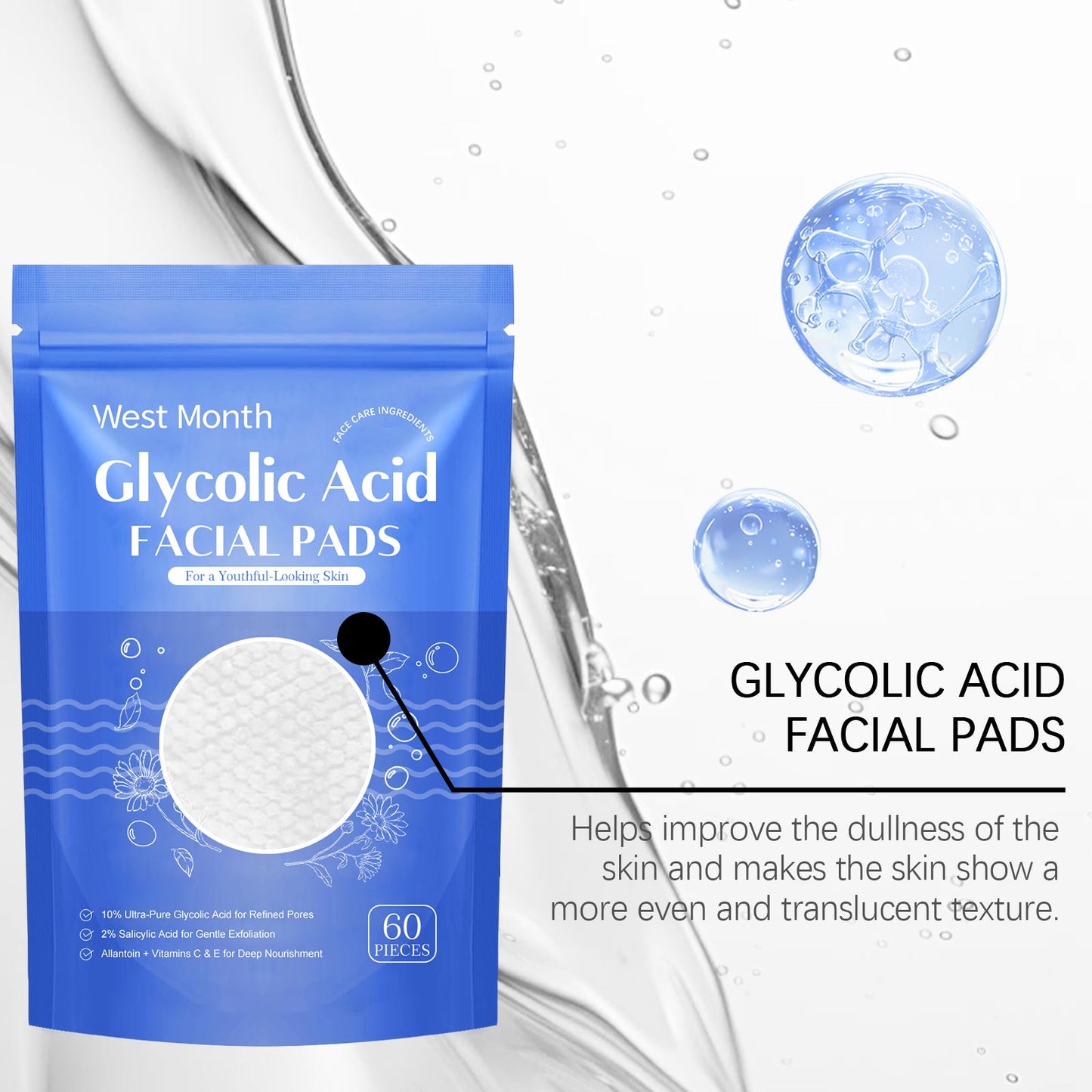 West Month Salicylic Acid Cleansing Pads Gentle facial cleansing tablets for moisturizing and hydrating skin