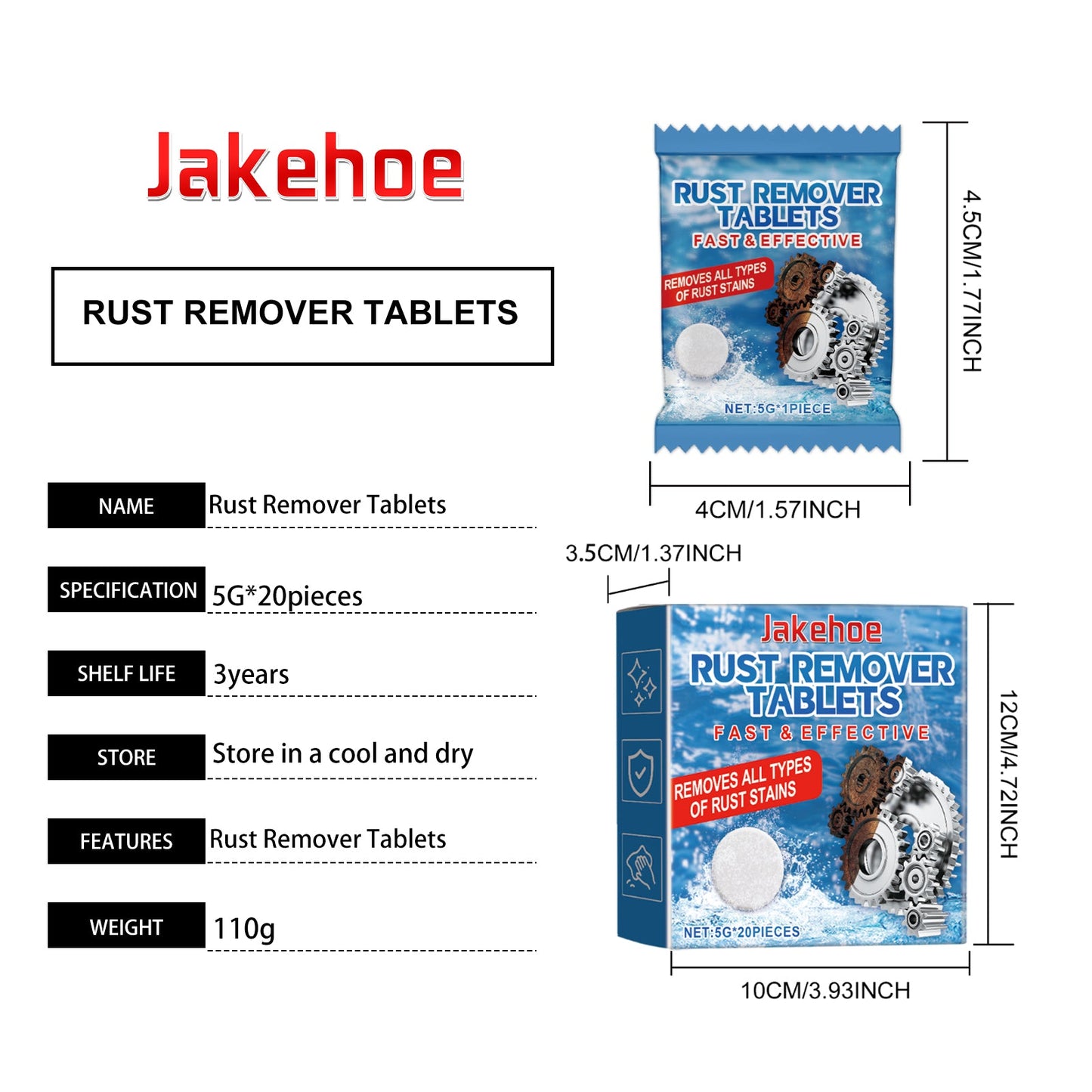 Jakehoe Rust Removal Cleaning Effervescent Tablets Multi-purpose decontamination, metal rust prevention, household cleaning effervescent tablets