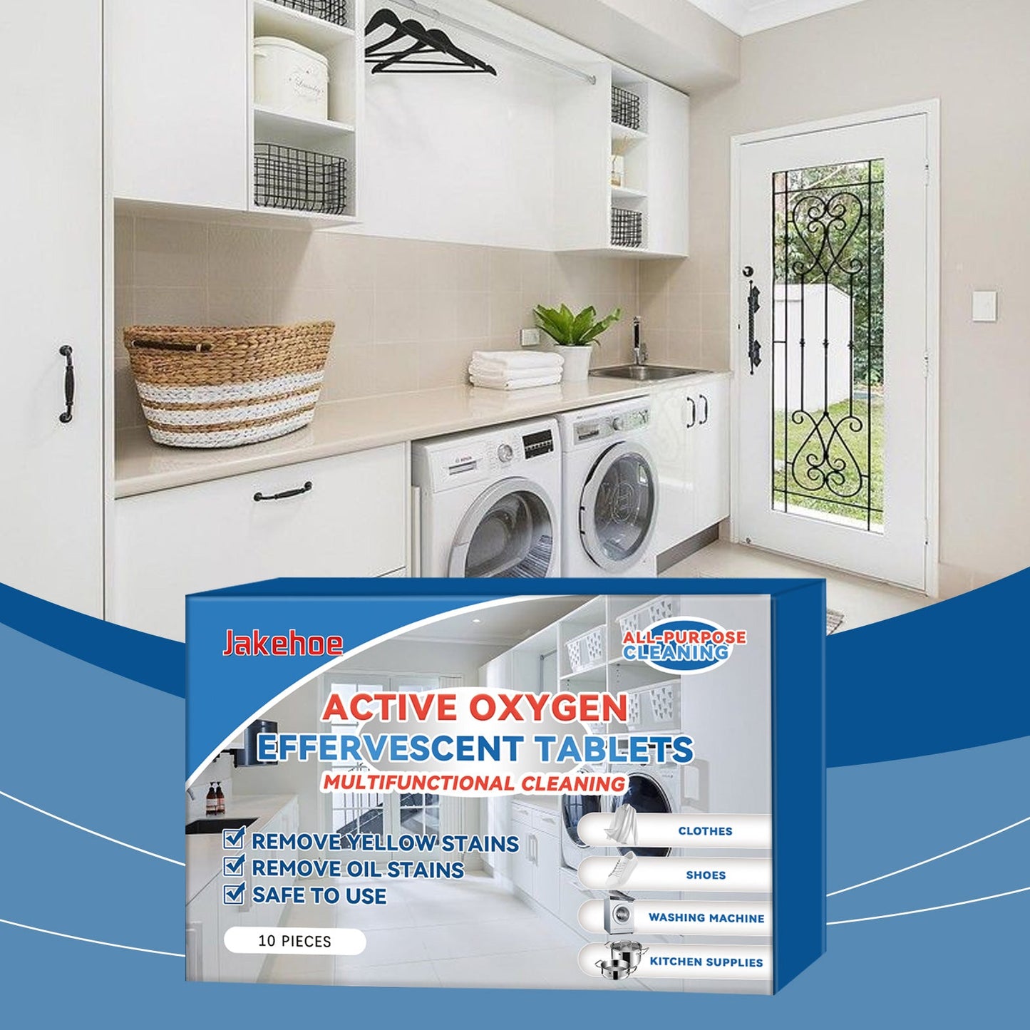 Jakehoe Multifunctional Cleaning Effervescent Tablets Gently cleans clothes, removes stains from bathroom and kitchen, and leaves a lasting fragrance