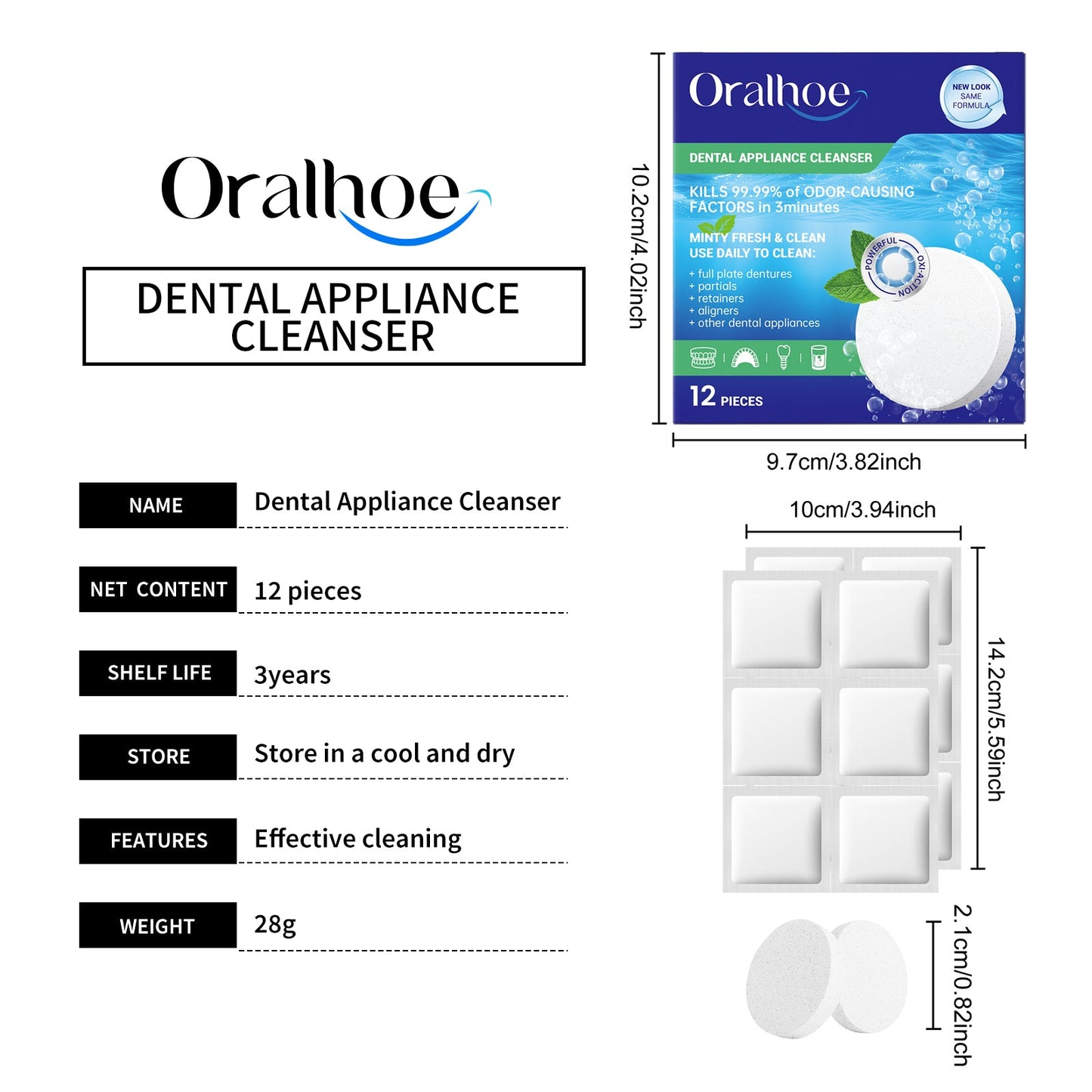 Oralhoe Denture cleaning tablets Oral care, fresh breath, tooth stain removal, braces, denture cleaning tablets, care