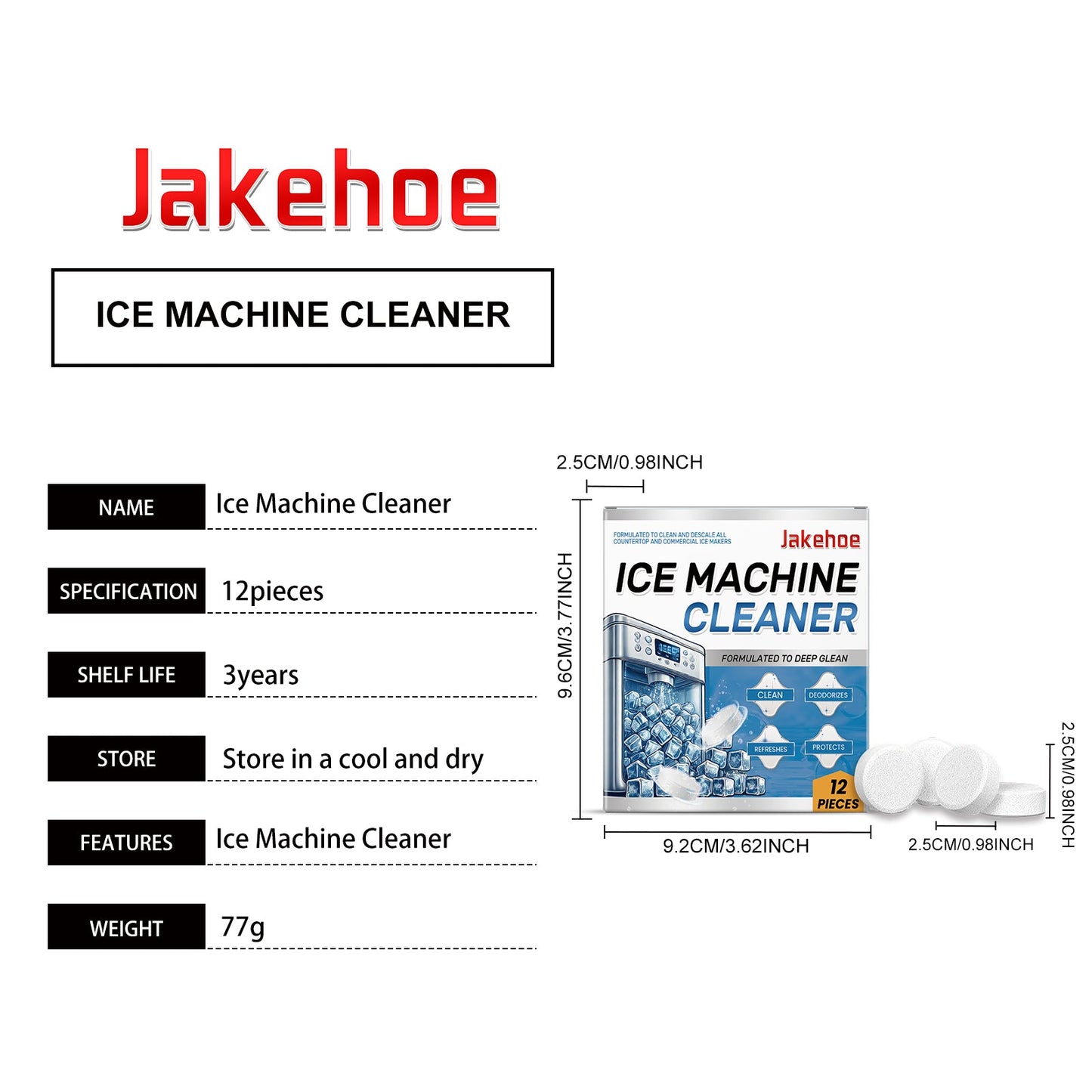 Jakehoe Ice Maker Cleaning Tablets Household Mild Cleaning, Descaling, Deodorizing, and Care Ice Maker Cleaning Tablets