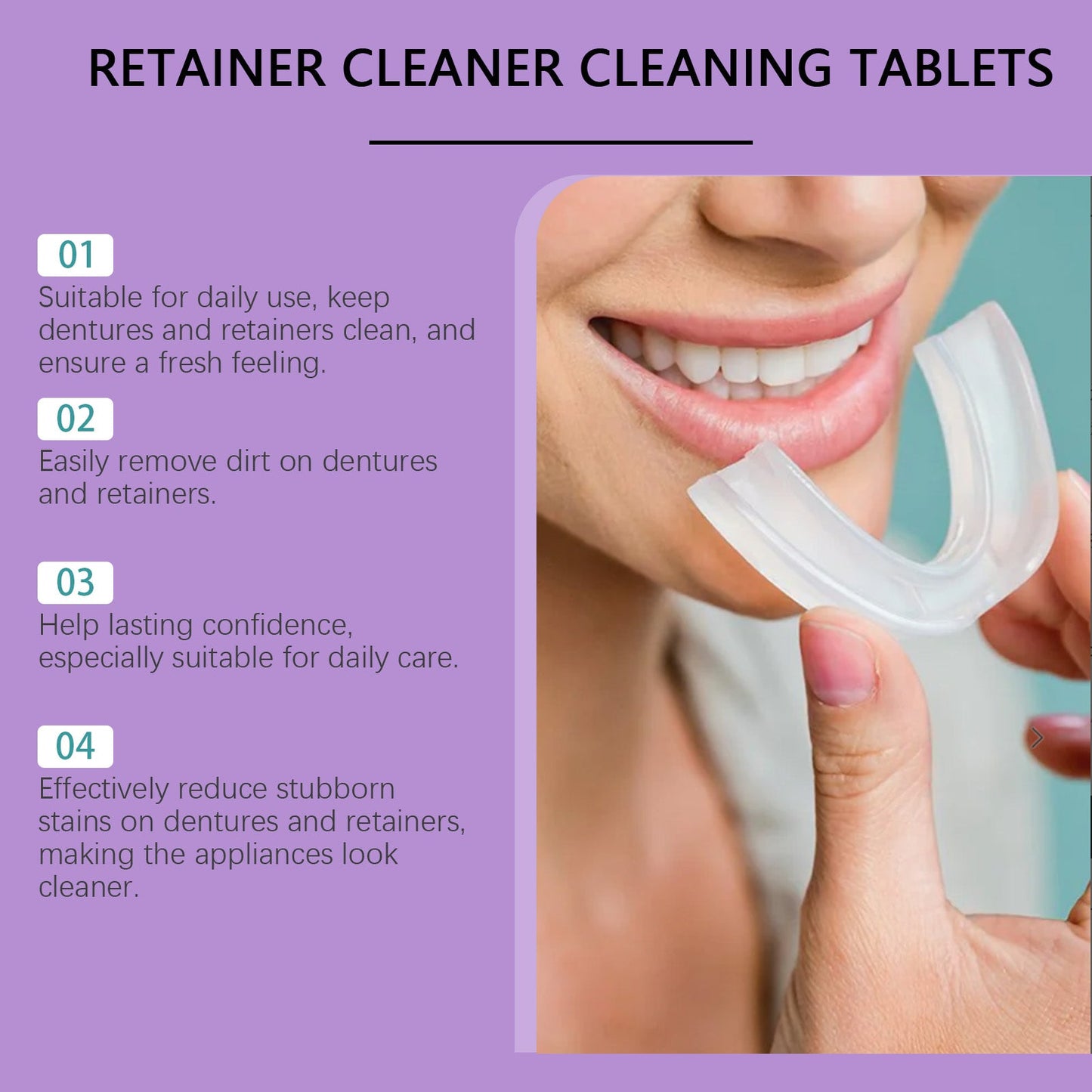 Oralhoe Purple Denture Retainer Cleaning Tablets Cleans stains, dental plaque buildup, and braces odor with cleaning tablets