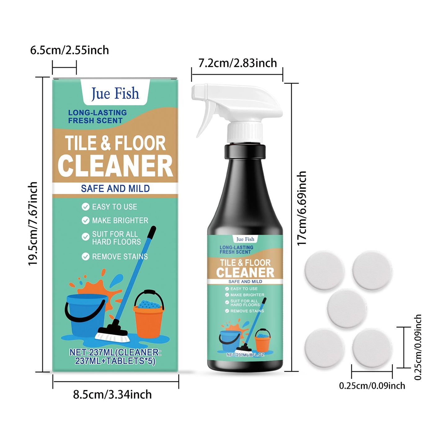 Jue Fish Floor Cleaner Stain-removing and brightening gentle formula household floor shine maintenance cleaner