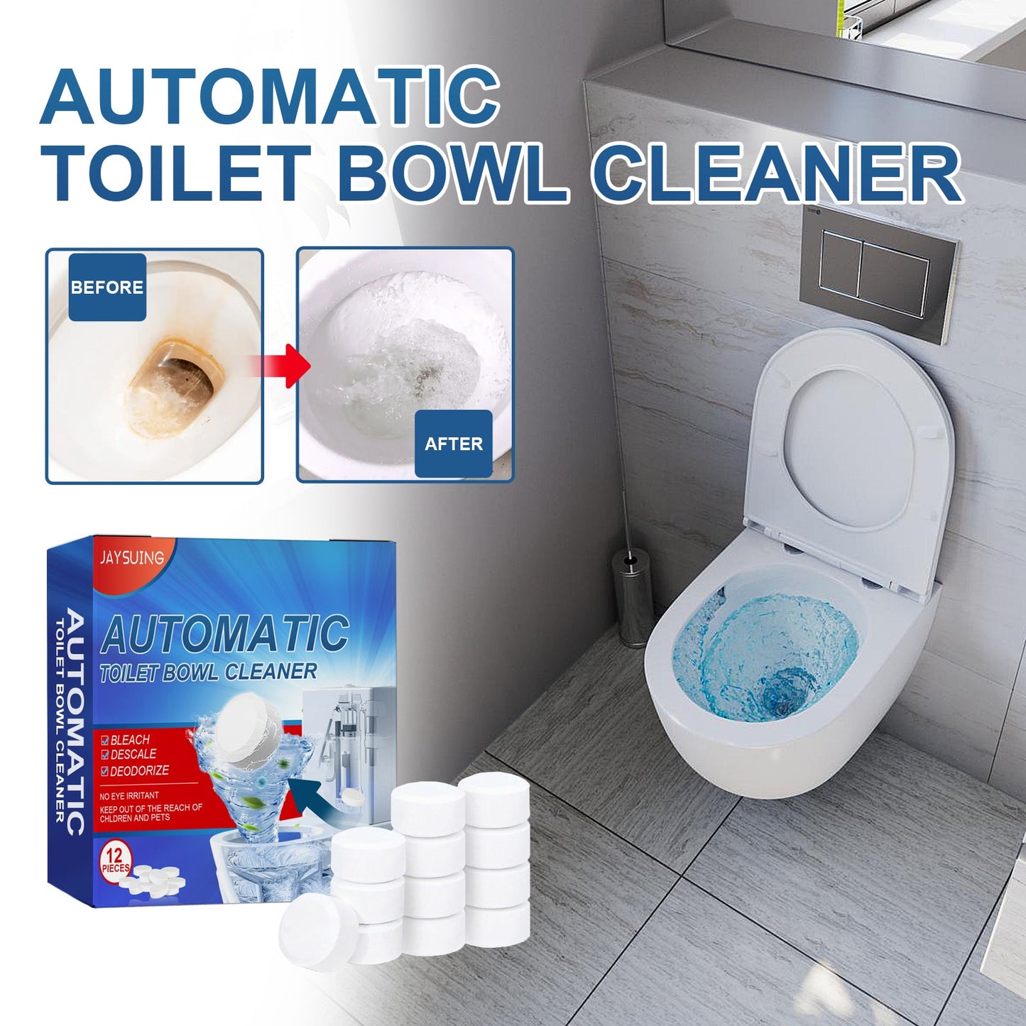 Jaysuing Cleaning tablets Household Toilet Deodorizing, Stain Removal, Descaling, and Cleaning Effervescent Tablets