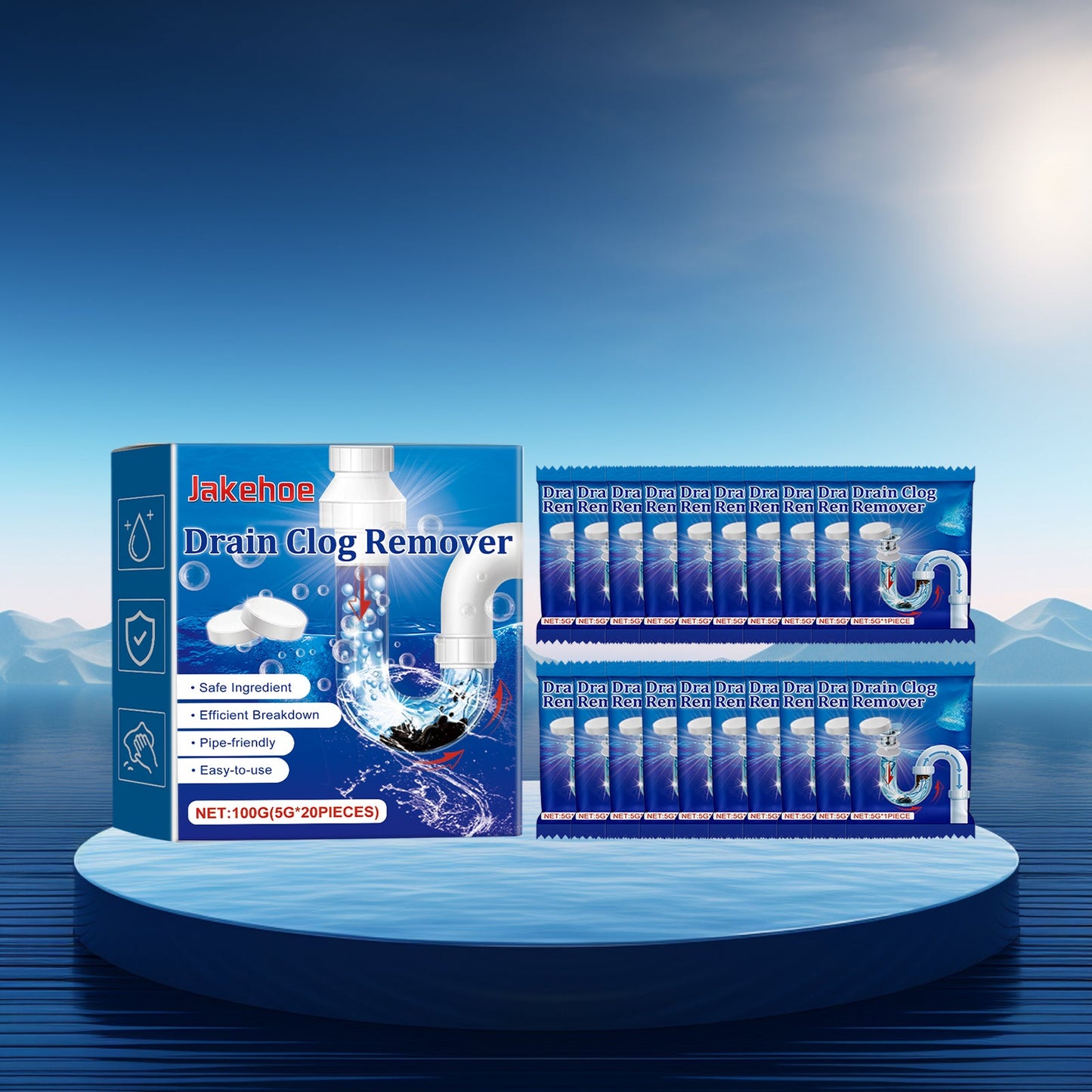 Jakehoe Drain Cleaner Effervescent Tablets（Boxed） Toilet floor drain, drainage pipe, sewer unclogging and anti-clogging cleaning