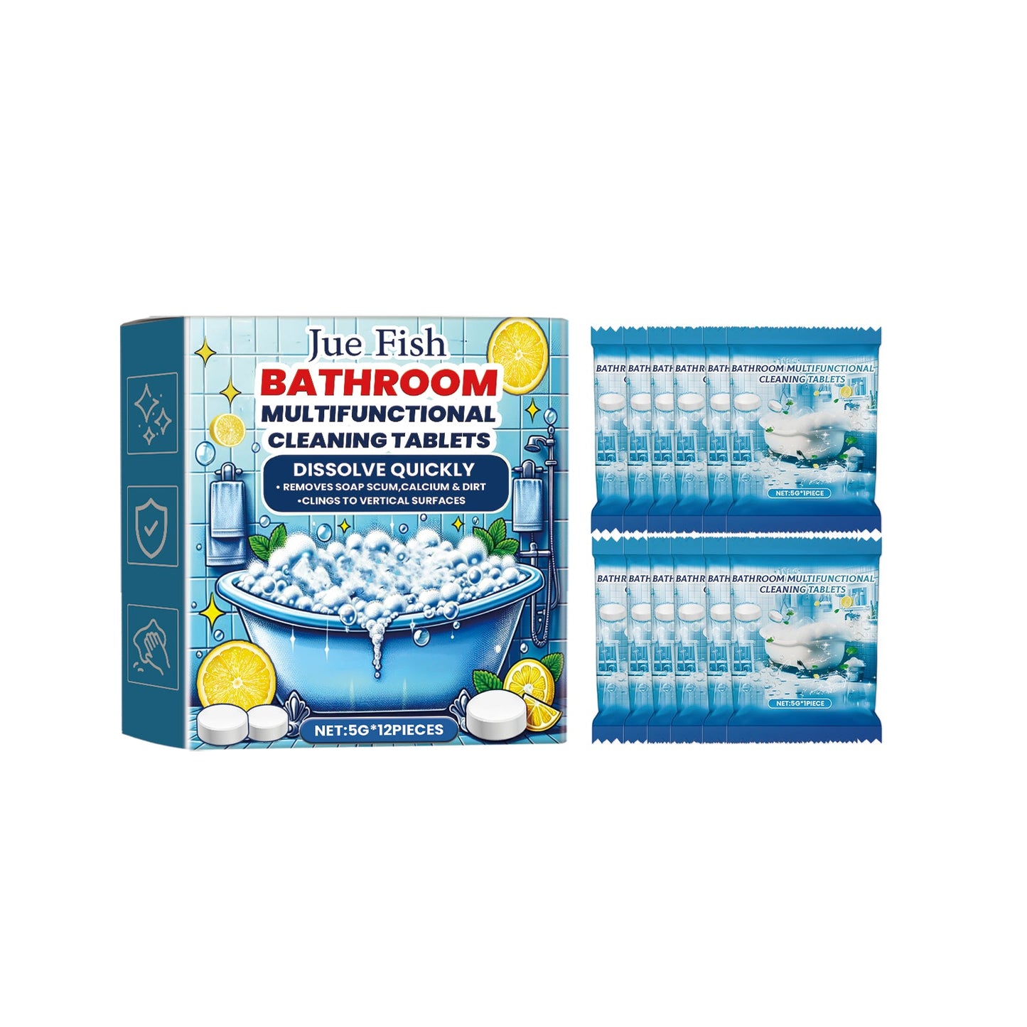 Jue-Fish Bathroom cleaning effervescent tablets Bathroom sink stain remover and fragrance-retaining glass bathtub scale cleaner