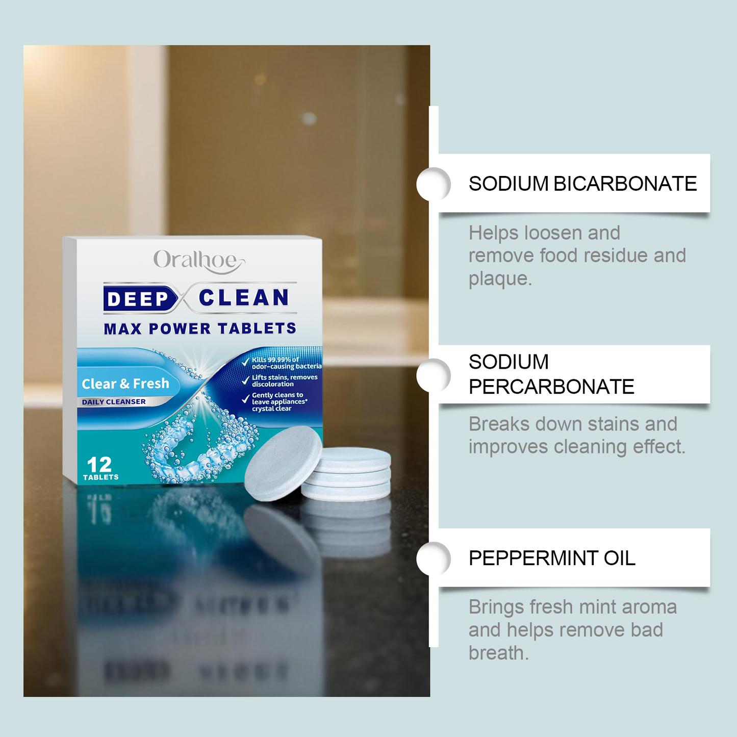 Oralhoe Dental aligner cleaning effervescent tablets Dental aligner odor-removing gentle stain-removing cleaning tablets