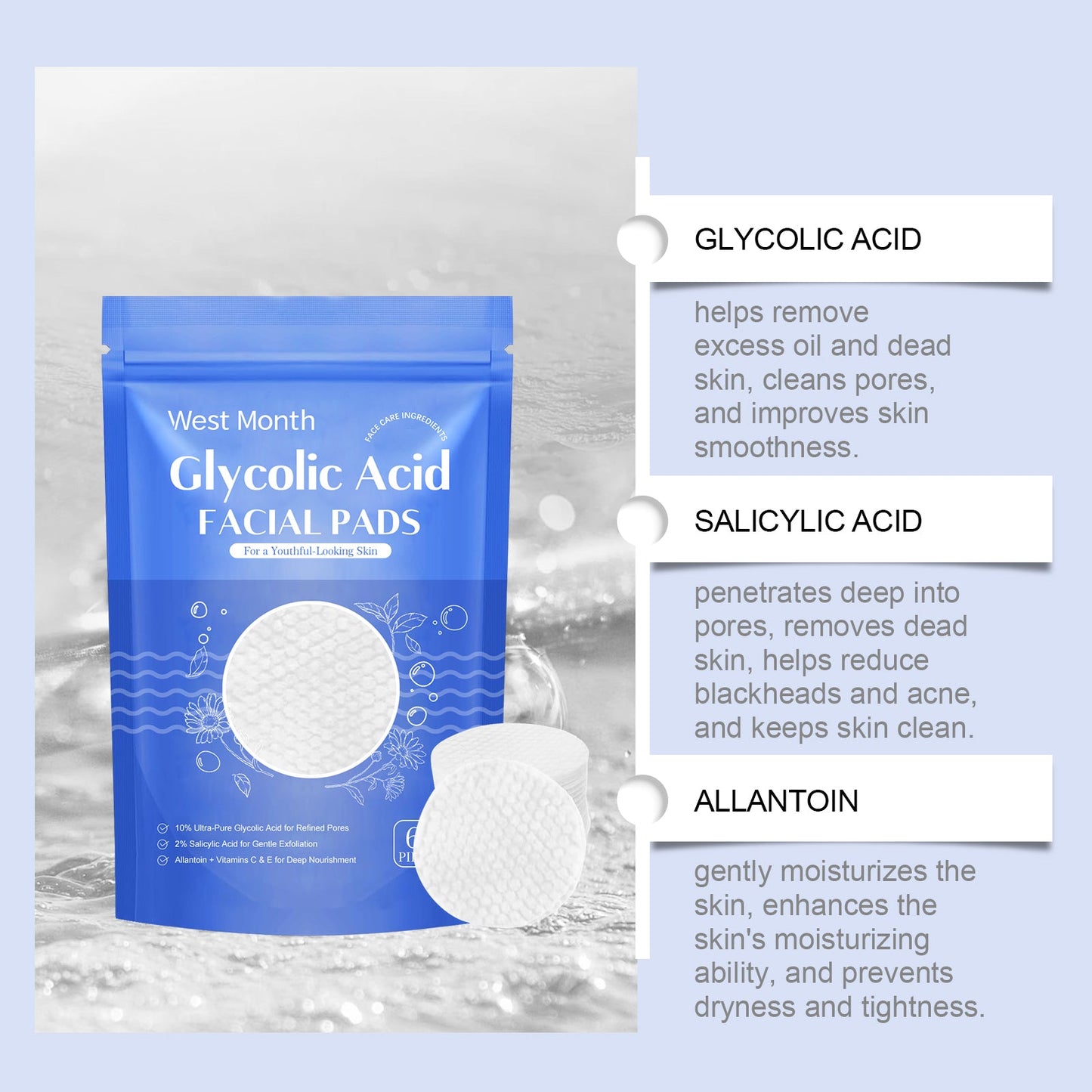 West Month Salicylic Acid Cleansing Pads Gentle facial cleansing tablets for moisturizing and hydrating skin
