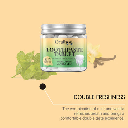 Oralhoe Vanilla Mint Toothpaste Tablets Cleans dental stains, protects oral health, freshens breath, portable dental cleaning tablets