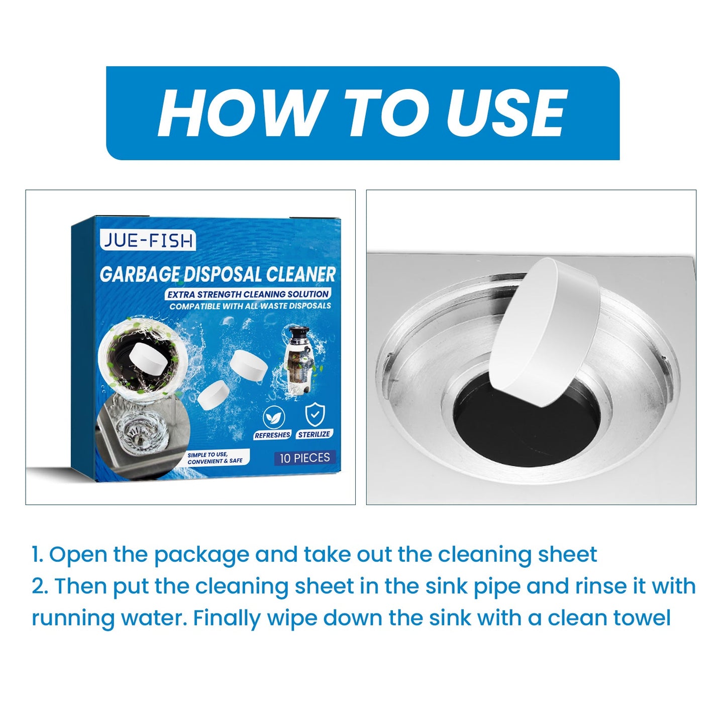 Jue-Fish Sink cleaning tablets Kitchen sink cleaning tablets for removing grease and grime and unclogging pipes
