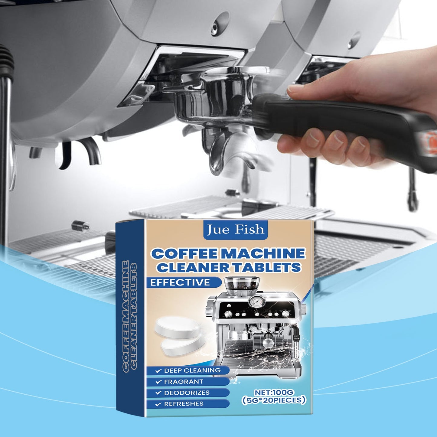 Jue-Fish Coffee machine cleaning tablets Cleaner for cleaning coffee machine stains and grime, renovation and maintenance