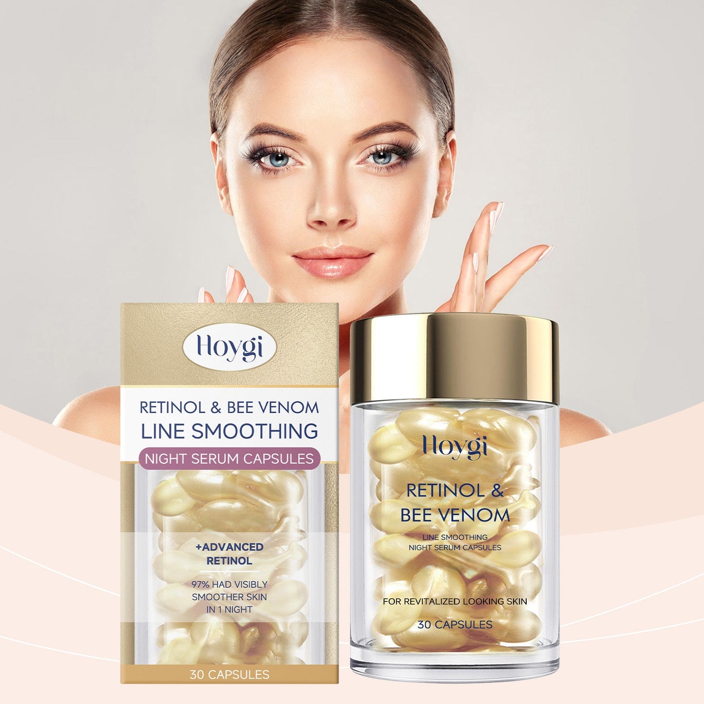 Hoygi Retinol and Bee Venom Facial Capsules Gentle moisturizing facial skin firming and skin texture improving hydrating capsules