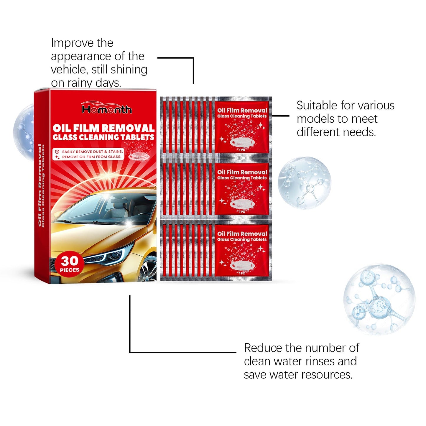 Homonth Car windshield washer fluid tablets Car window rainproof and waterproof anti-fog cleaning liquid tablets