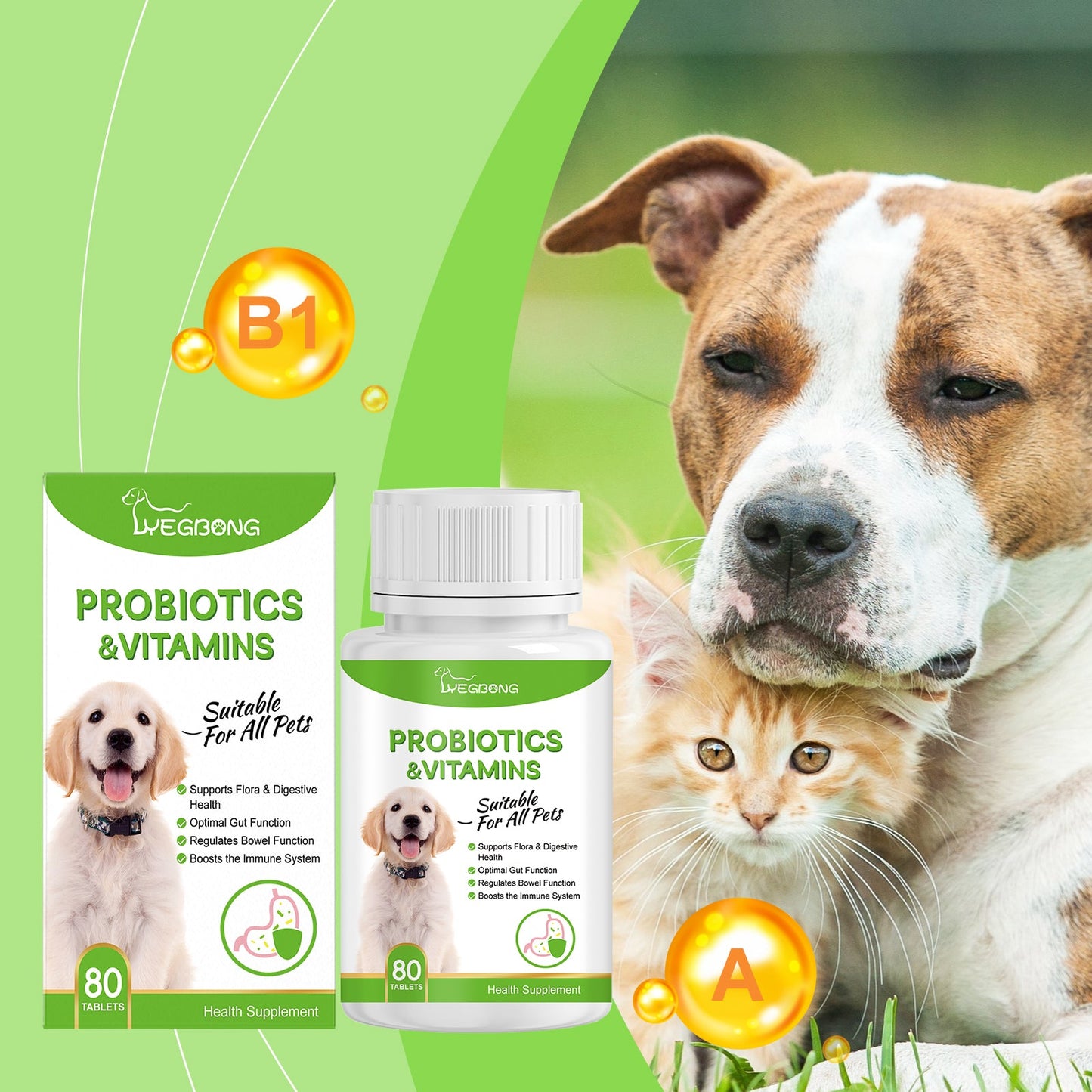 Yegbong Pet Probiotic Tablets Improves intestinal health, promotes nutrient absorption, pet care supplement