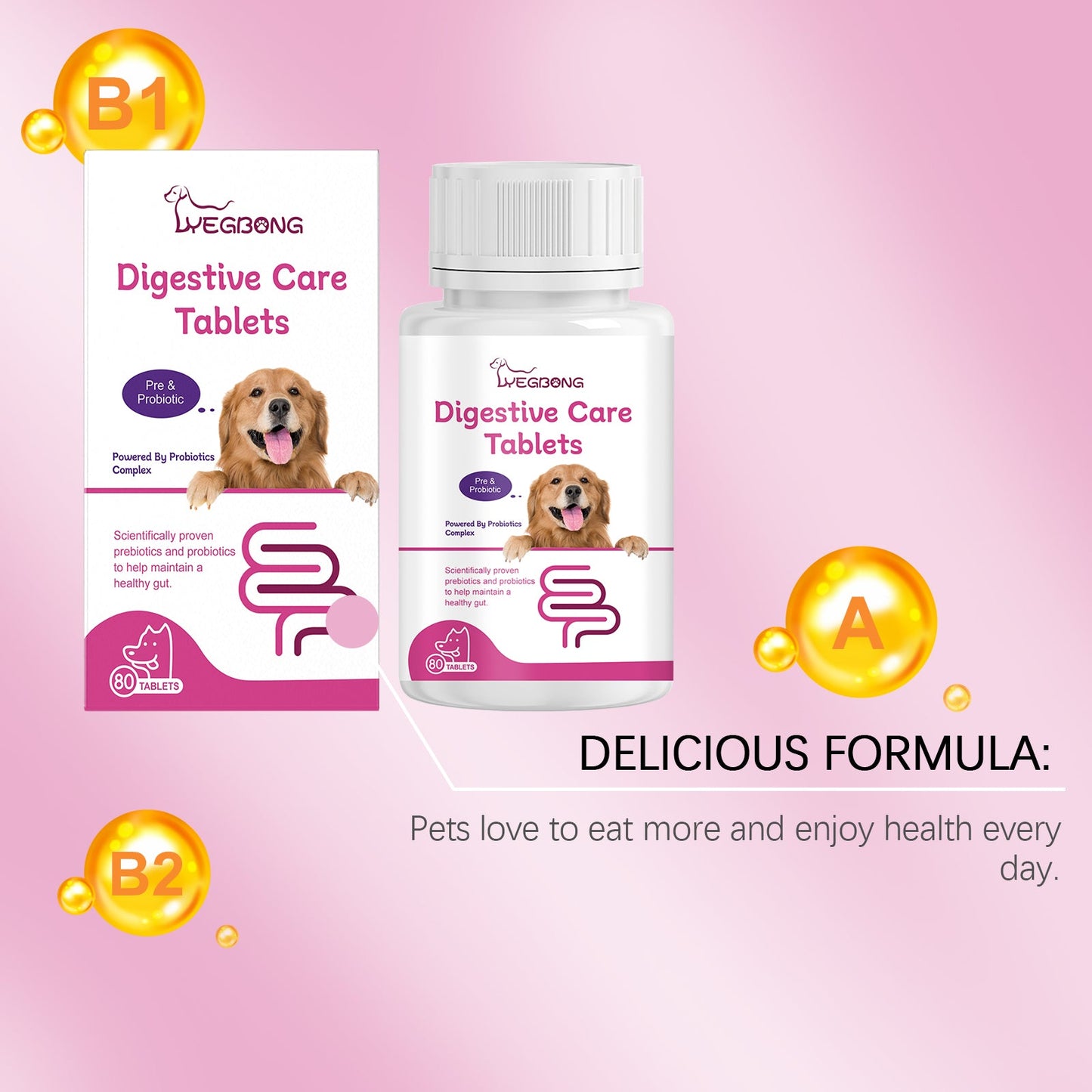 Yegbong Probiotic tablets for dogs Improve intestinal health, balance digestion and absorption, pet nutritional supplements