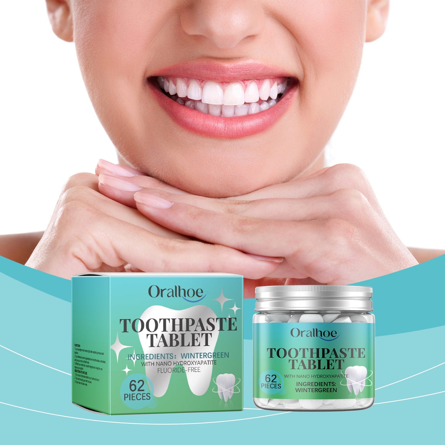 Oralhoe Whitening Toothpaste Tablets Wintergreen dental cleaning care for a radiant smile, teeth cleaning, oral protection, and fresh breath