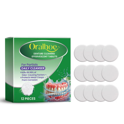 Oralhoe Denture cleaning tablets Cleaning and care, freshening, removing tooth stains, gentle care for braces and dentures, cleaning tablets