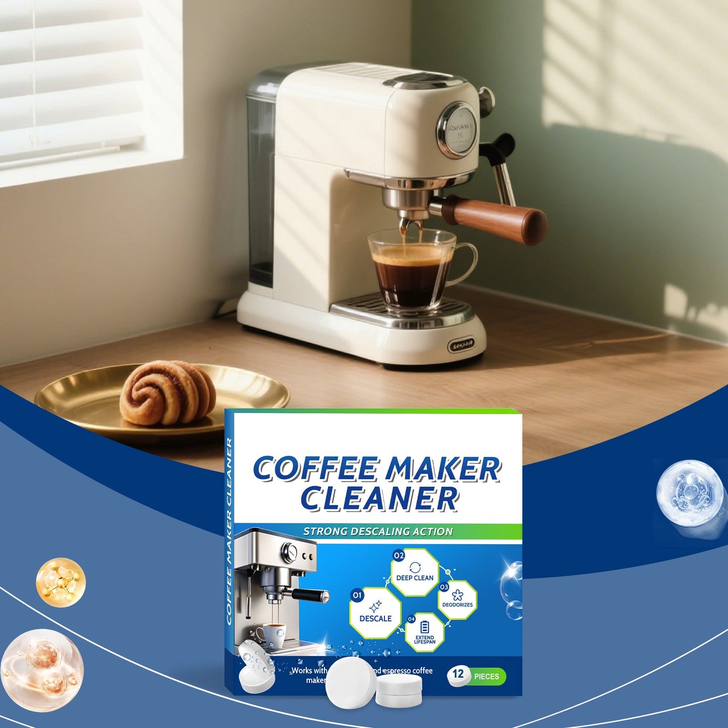 AMZ Coffee machine cleaning tablets Daily gentle cleaning of stains and scale, portable universal coffee machine cleaning and maintenance tablets