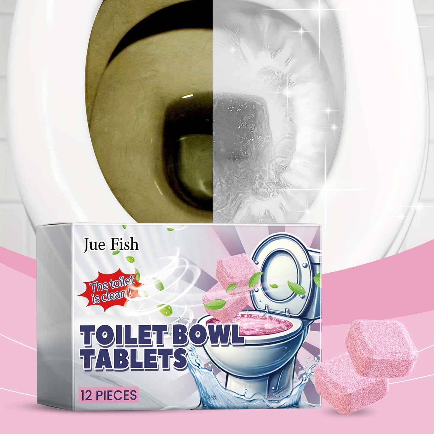 Jue-Fish Toilet cleaning effervescent tablets Quickly Dissolving Toilet Deodorizing, Descaling, and Stain-Removing Cleaning Tablets