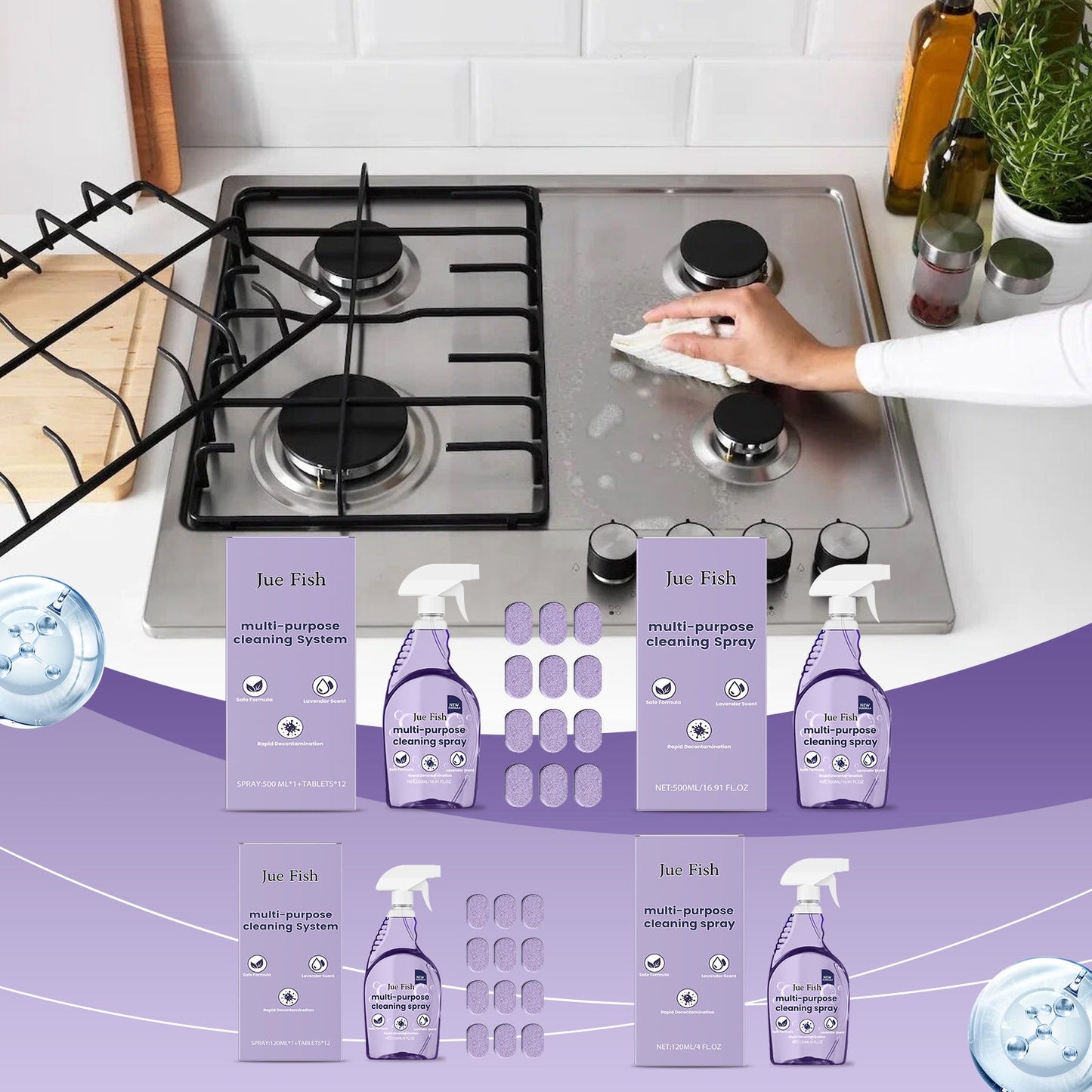 Jue Fish Multifunctional Cleaner Easy-to-use multi-purpose cleaner for cleaning grease and stains on kitchen stoves and utensils