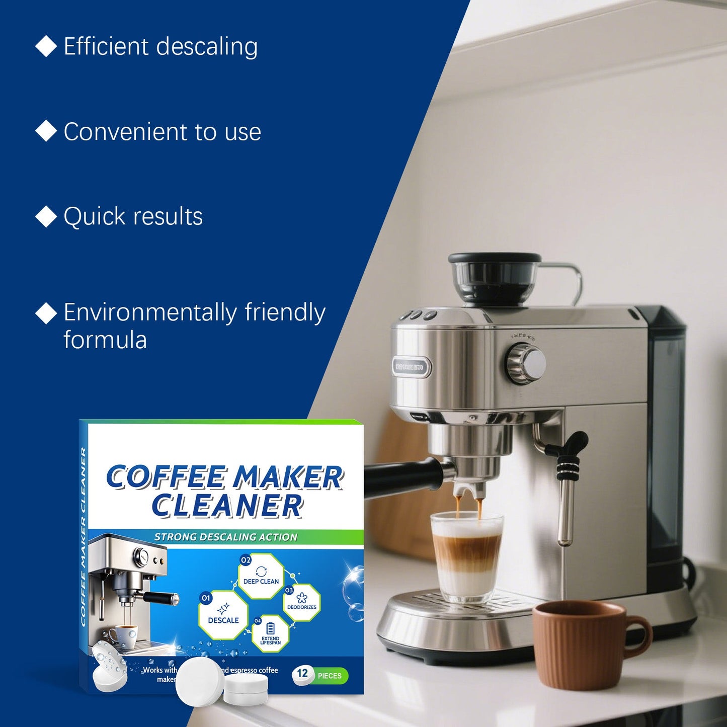 AMZ Coffee machine cleaning tablets Daily gentle cleaning of stains and scale, portable universal coffee machine cleaning and maintenance tablets
