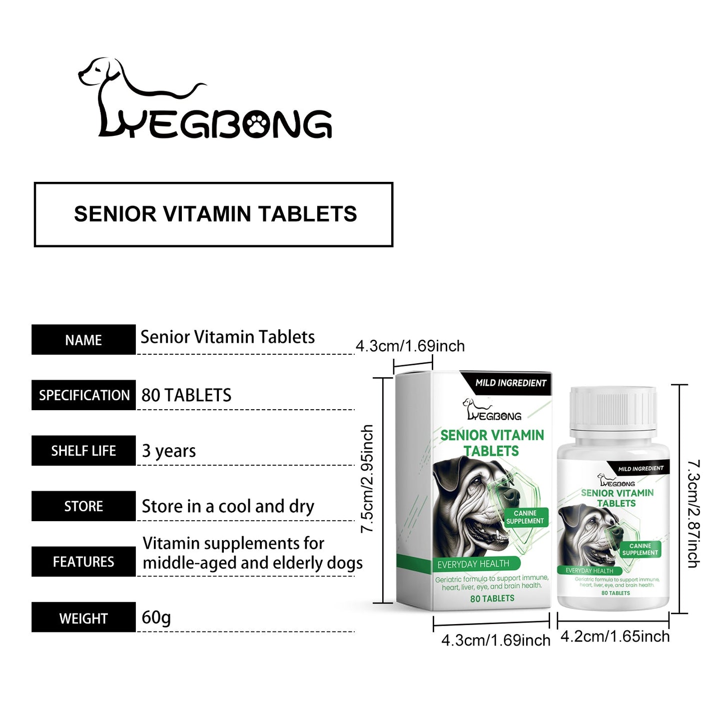 Yegbong Nutritional Vitamin Tablets for Middle-Aged and Elderly Dogs Provides comprehensive nutritional support to promote health and wellness food