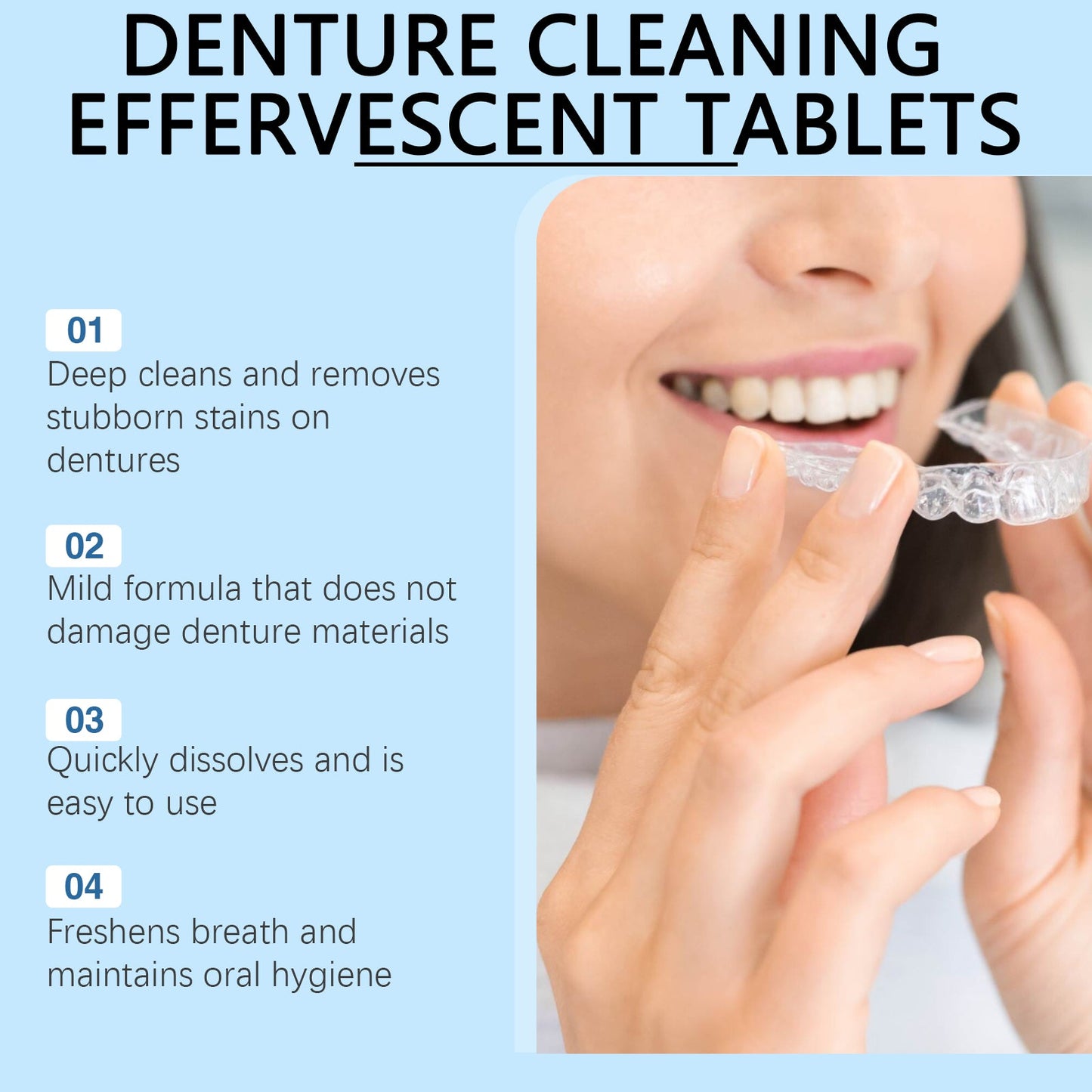 Oralhoe Denture cleaning effervescent tablets Gentle cleaning of denture stains, fresh and clean, daily portable effervescent tablets