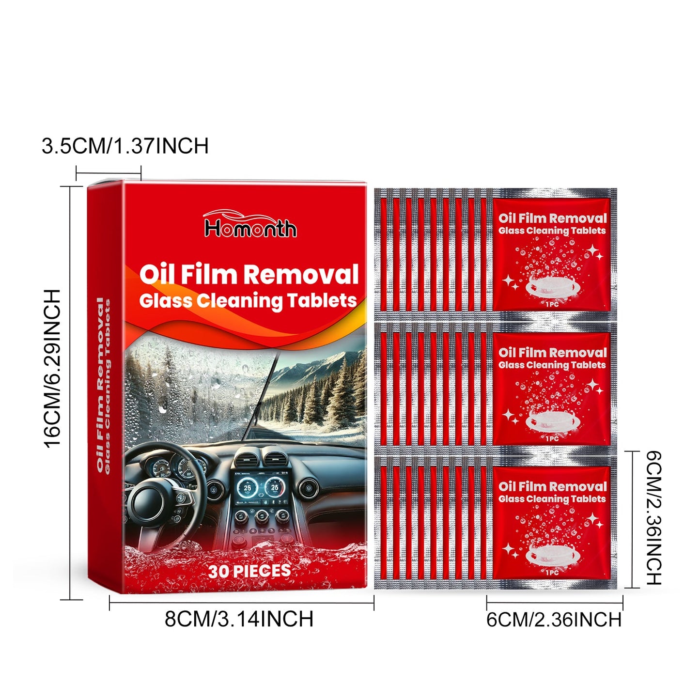 Homonth Car windshield effervescent tablets, car window rainproof, waterproof, anti-fog, cleaning car glass effervescent tablets