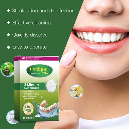 Oralhoe Denture cleaning tablets Hygiene care, cleaning of dental plaque and stains, braces, dentures, dental cleaning tablets